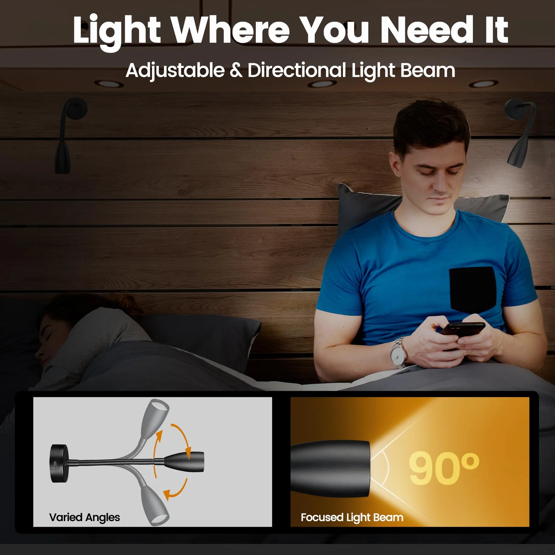 12 V LED lampka do czytania kampera ściemniana 24 V montaż ścienny type-C 20 W czerwone światło czarna 4000