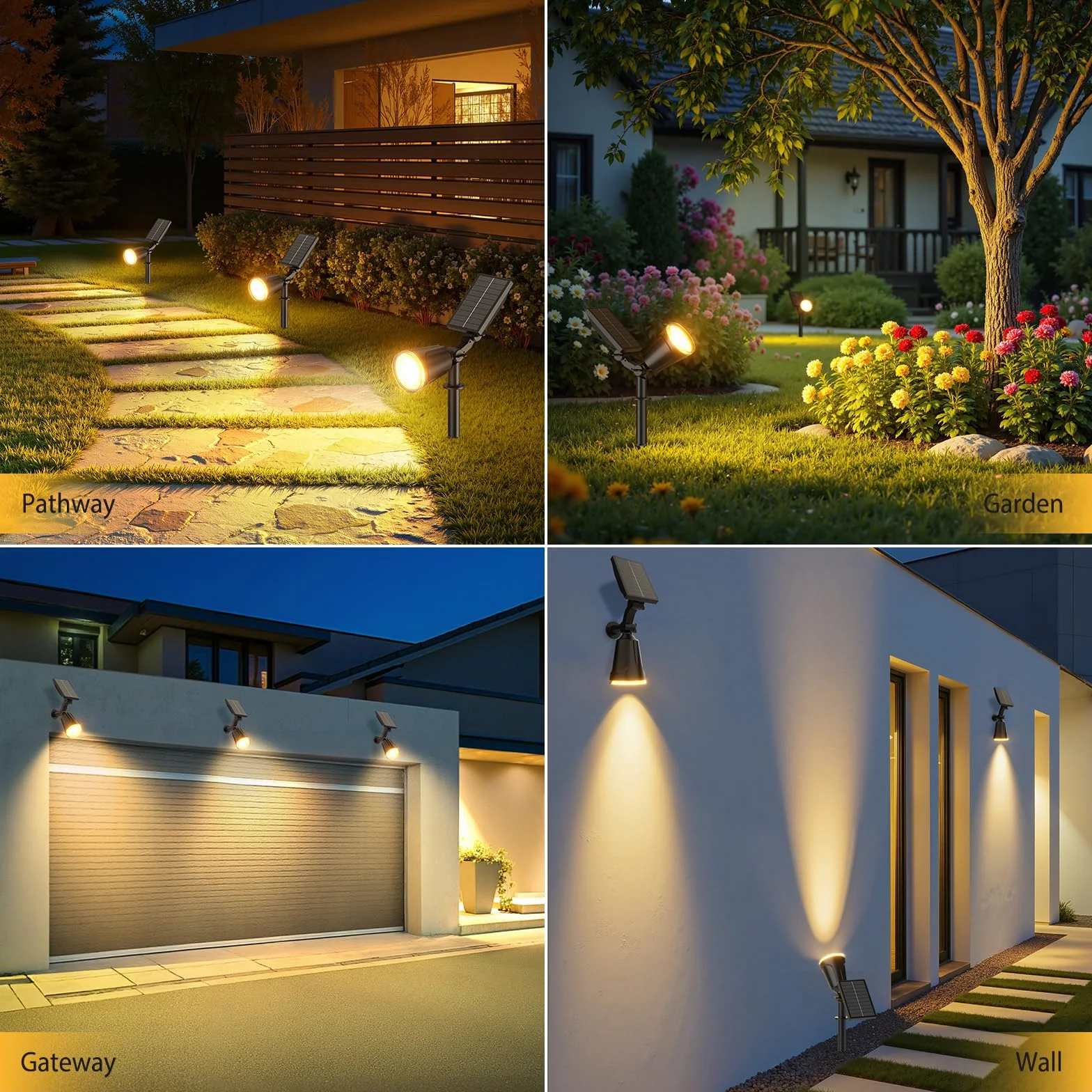GEARLITE Lampy solarne LED 1200 lm ciepła biel IP65 1500 mAh reflektor solarny do ogrodu