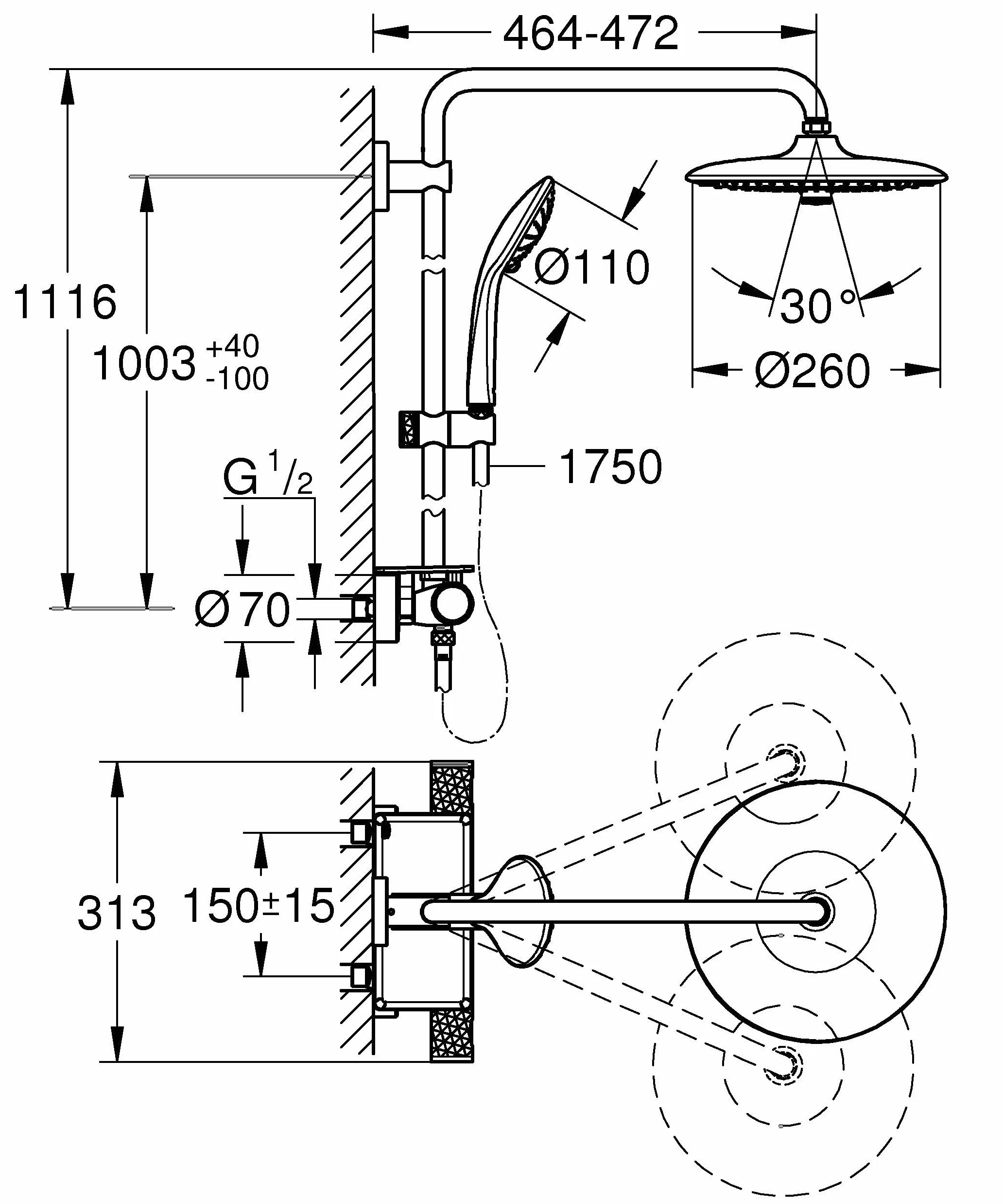 Grohe Vitalio Joy 260 Zestaw Prysznicowy Srebrny Ø 260mm