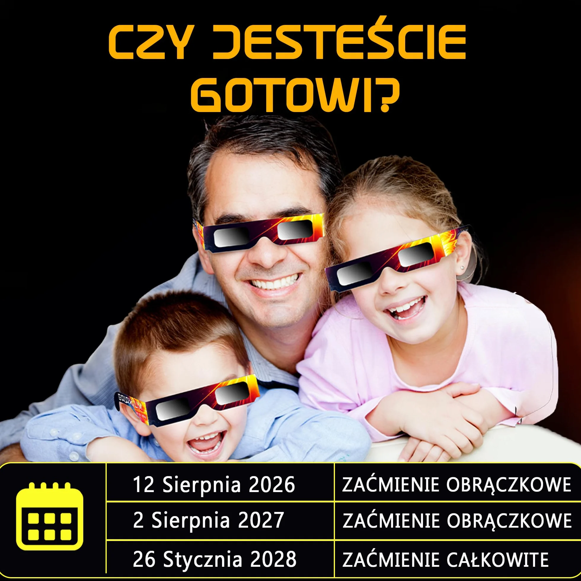 Okulary do zaćmienia Słońca AAS 2026 certyfikat ISO CE 12 szt.