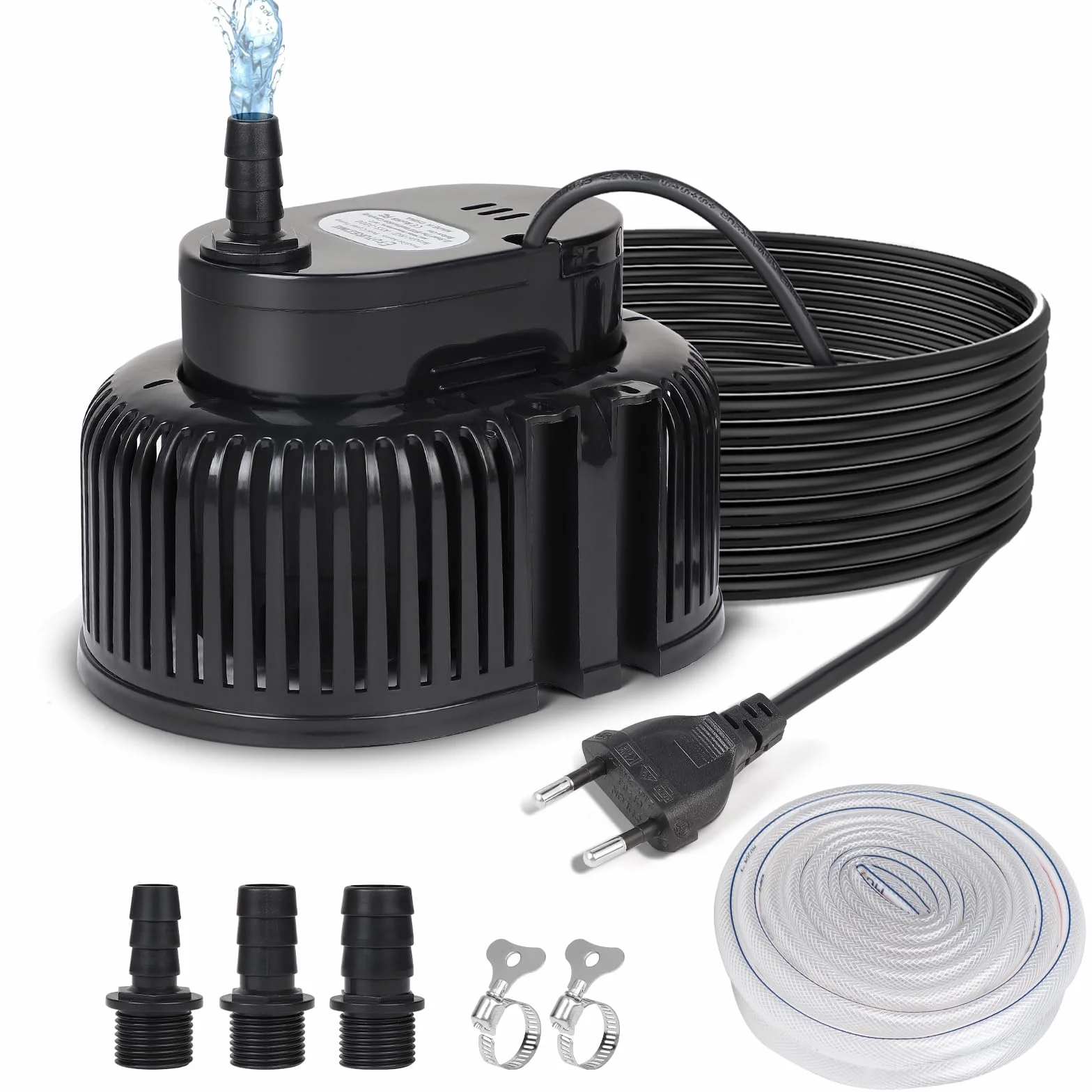 EFUTURETIME Pompa zatapialna 75 W mała pompa do stawu 2500 l/h pompa filtrująca bez pływaka z kablem 7,2 m, 3 różne adaptery, wąż 5 m, 2 zaciski (czarny)