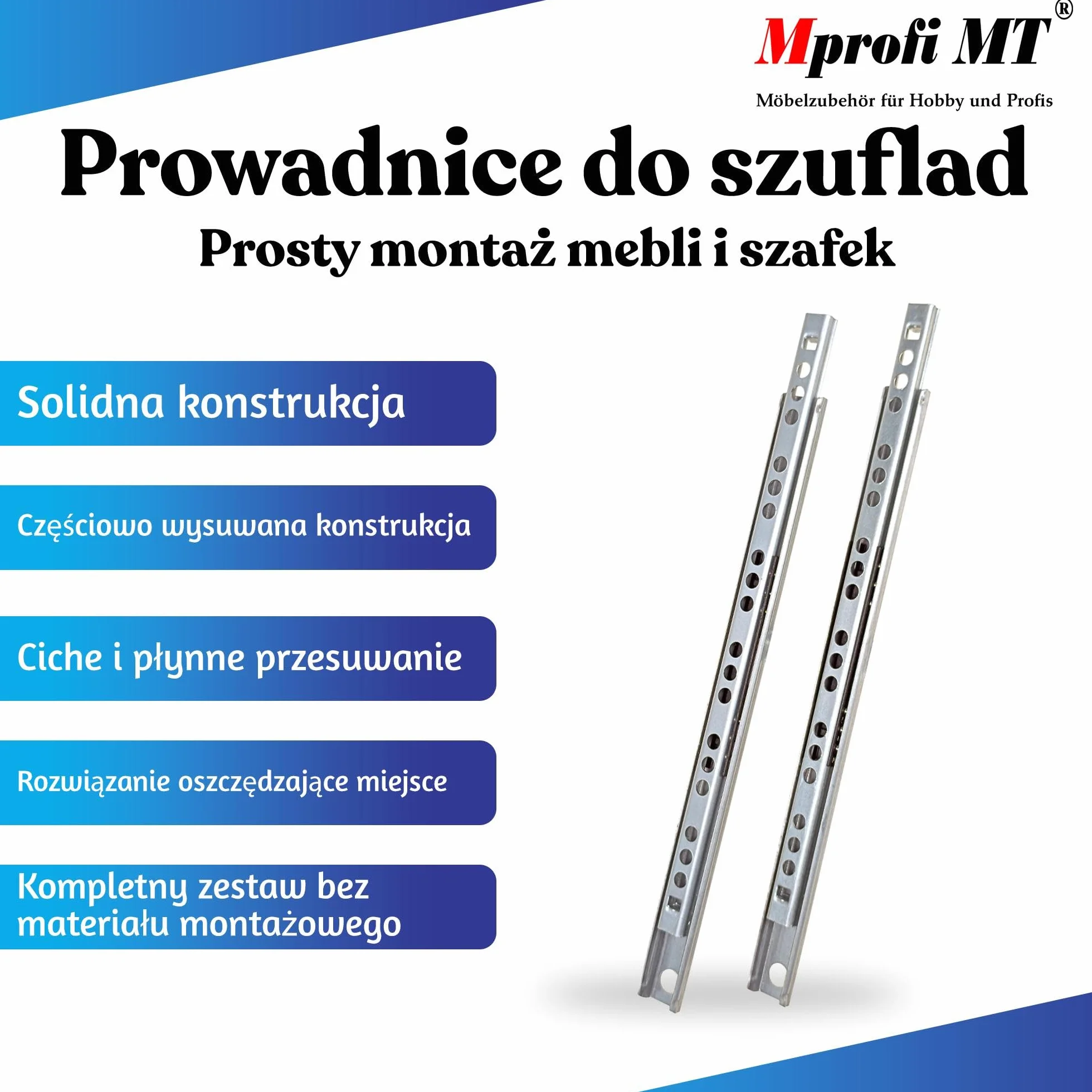 Mprofi MT® Prowadnica Kulkowa Częściowo Wysuwana H: 17 L: 310mm 2 Sztuki