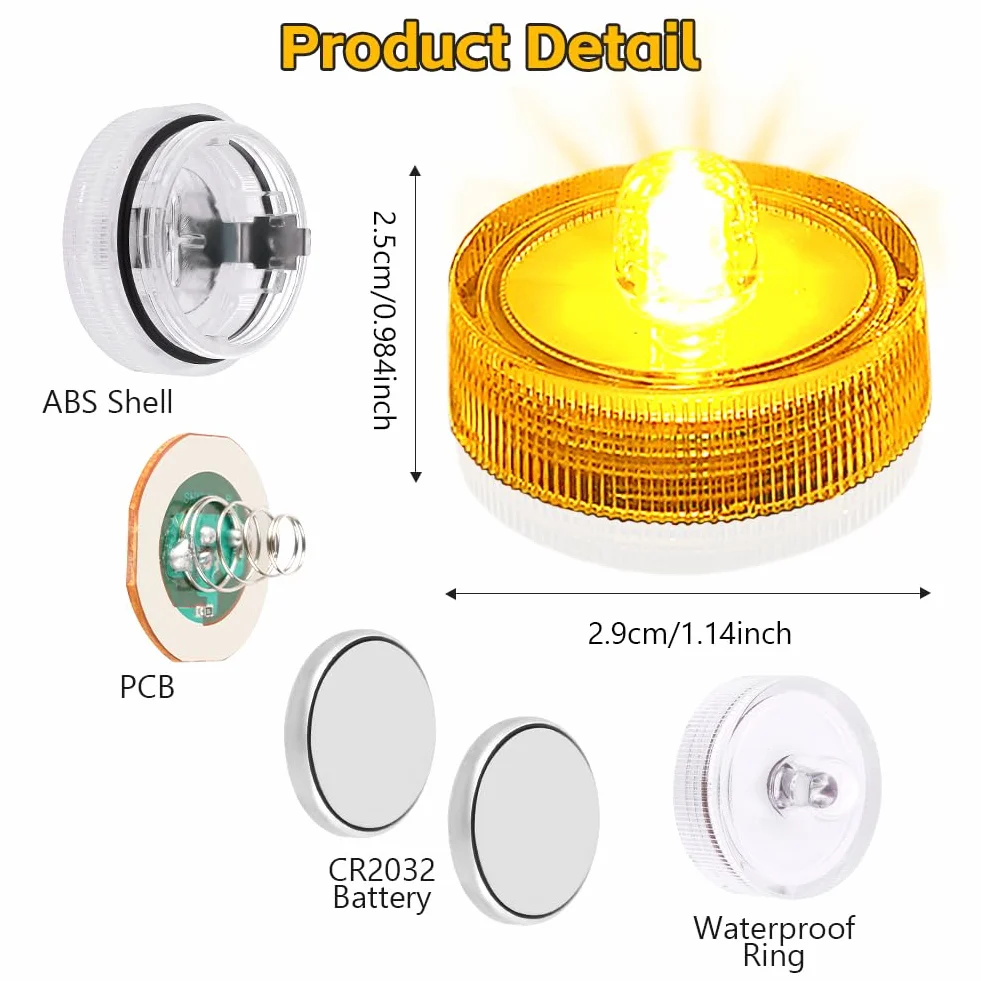 Zatapialne mini lampki LED, 12 sztuk mini świec zatapialnych LED, wodoszczelność IP68, możliwość wymiany wielu kolorów, wodoszczelność na baterie, do stawu, na imprezę, wesele, basen, do ogrodu