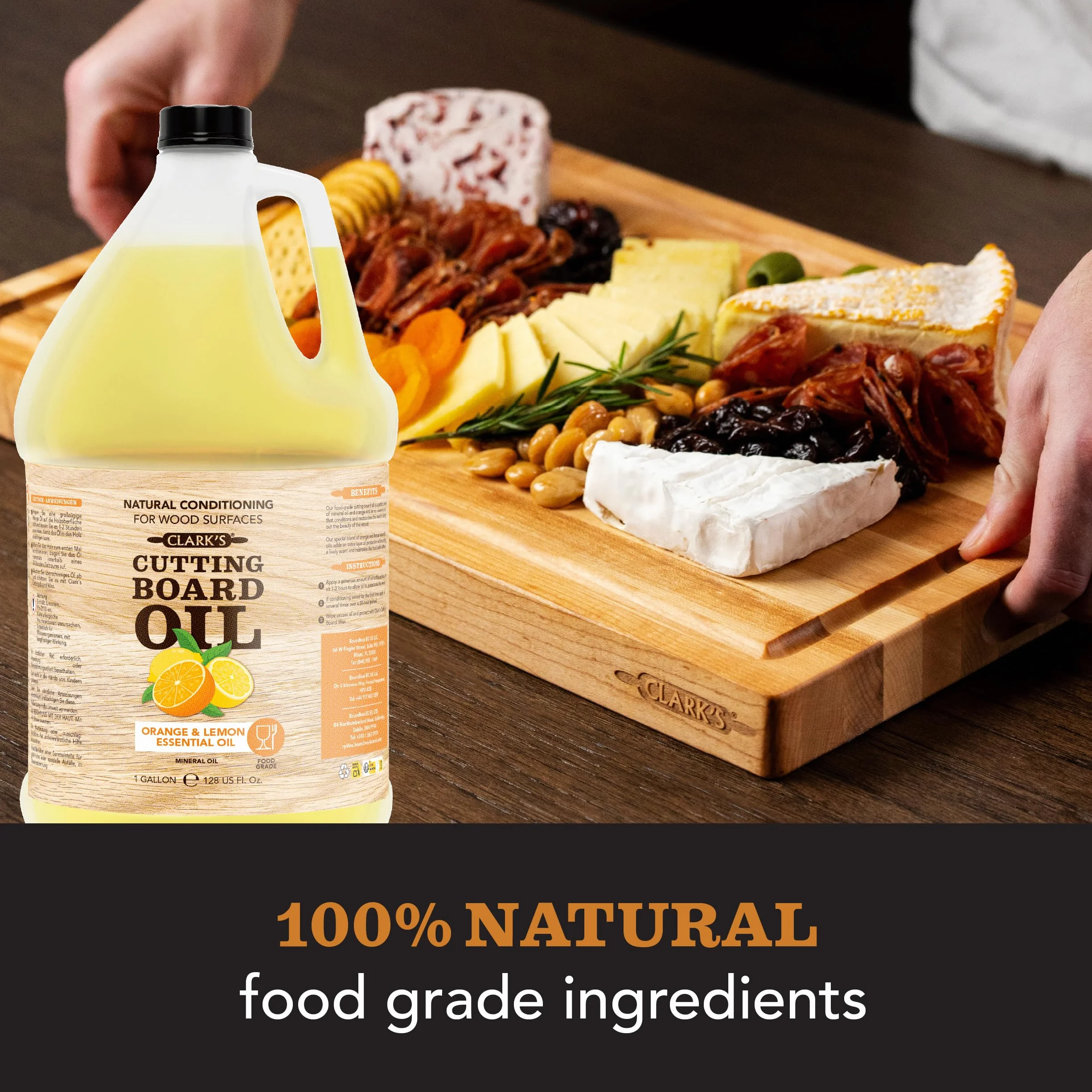 Butcher Block Oil (1 galon) firmy CLARK'S | Food Grade Cutting Board Mineral Oil & Conditioner | Chef - Woodworker - Restaurant Gallon Size