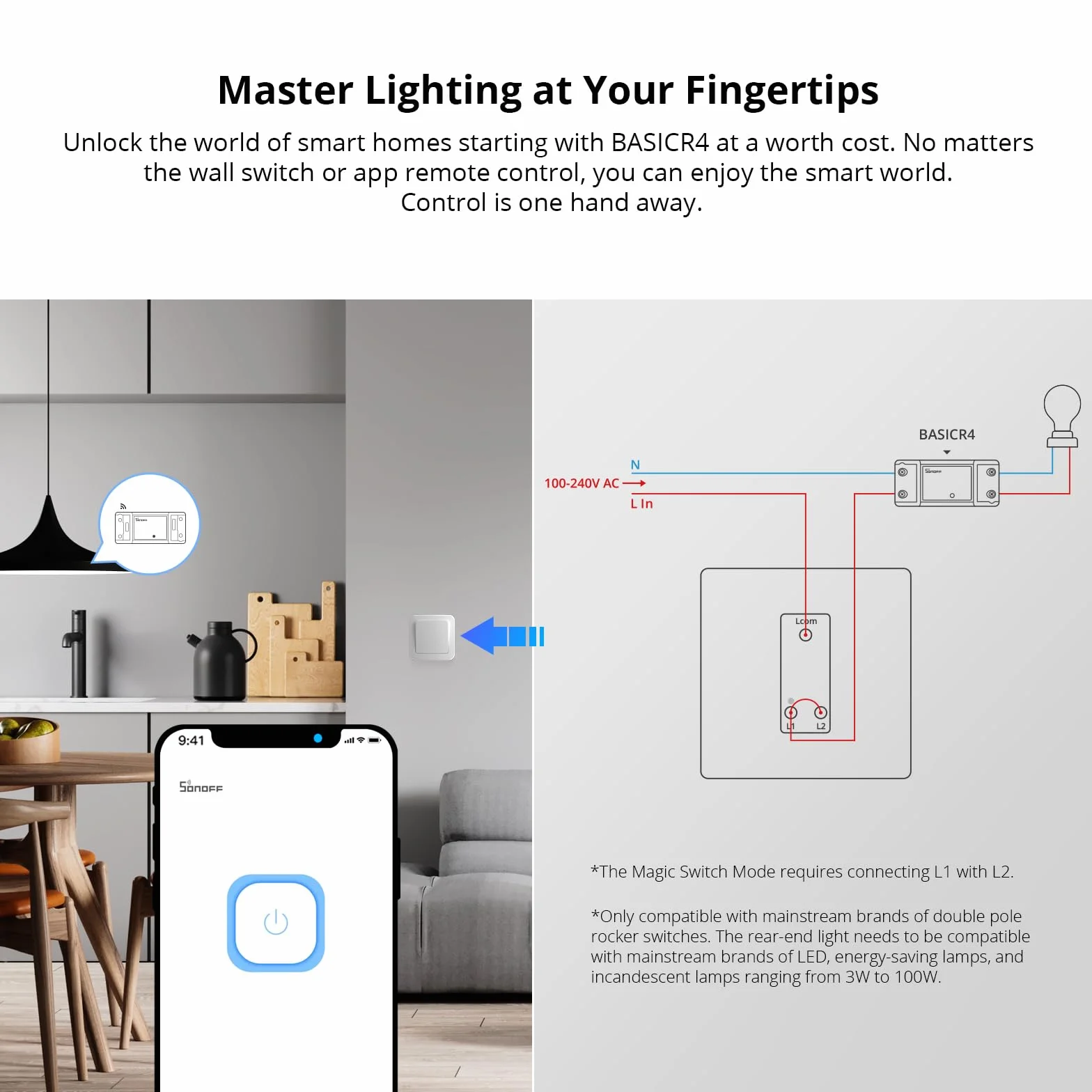 SONOFF BASICR4 Smart Switch, Inteligentny Przełącznik Wifi, Zdalne Sterowanie APP, Sterowanie Głosowe, Timer, Stan Włączenia i inne Funkcje, Kompatybilny z Alexa, Google Home, IFTTT.