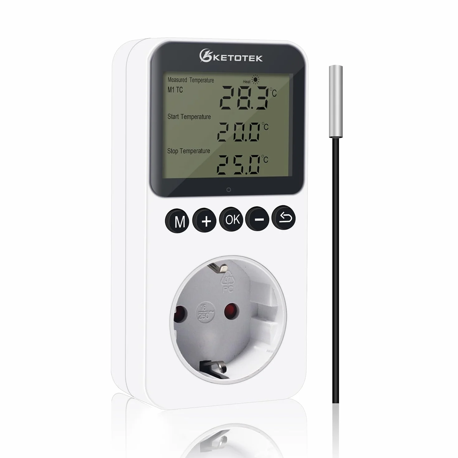 KETOTEK Cyfrowy termostat 100-250 V regulator temperatury z czujnikiem timerem ogrzewanie chłodzenie