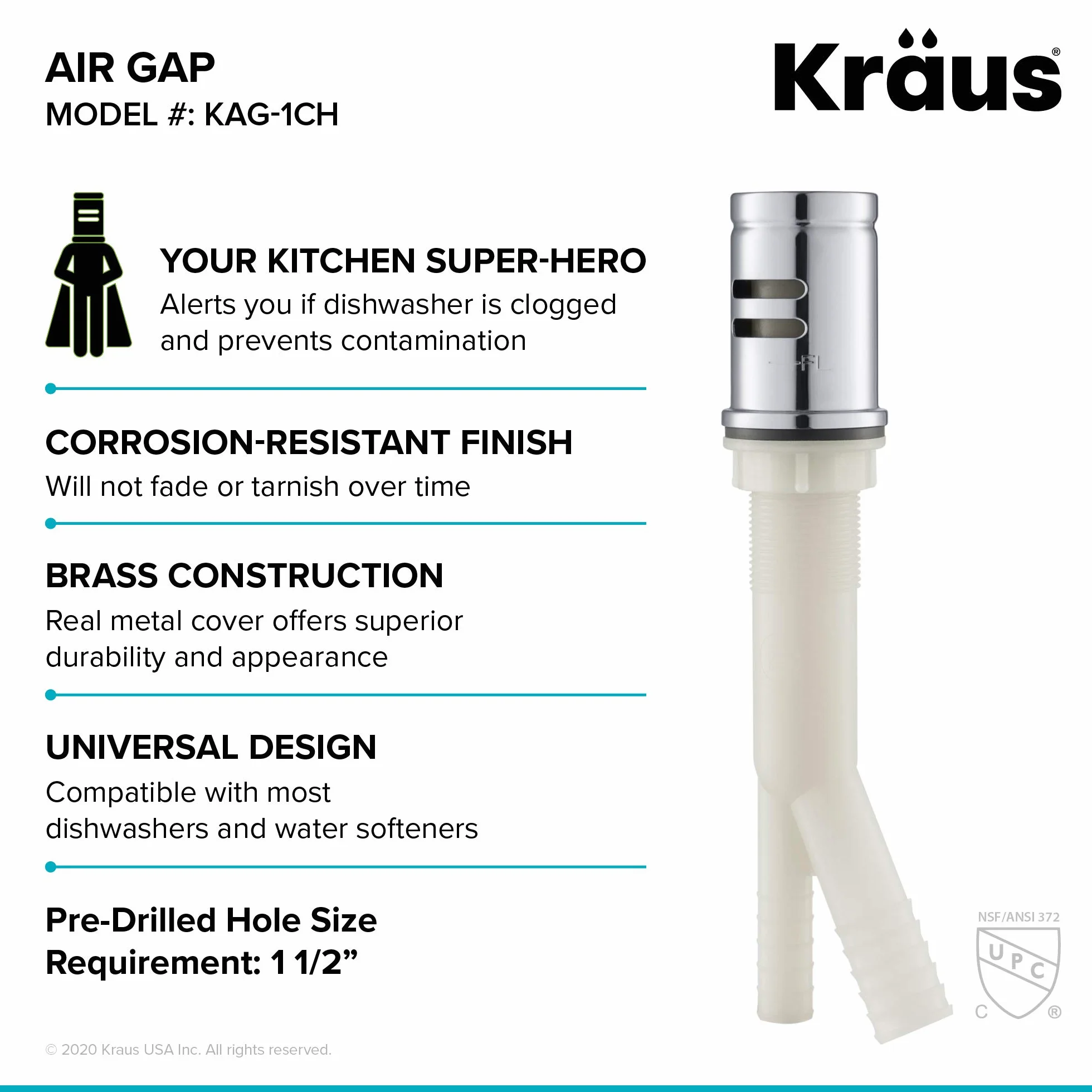 Kraus Bolden KPF-1610CH-KAG-1CH bateria kuchenna ze szczeliną powietrzną 45,7 cm chrom