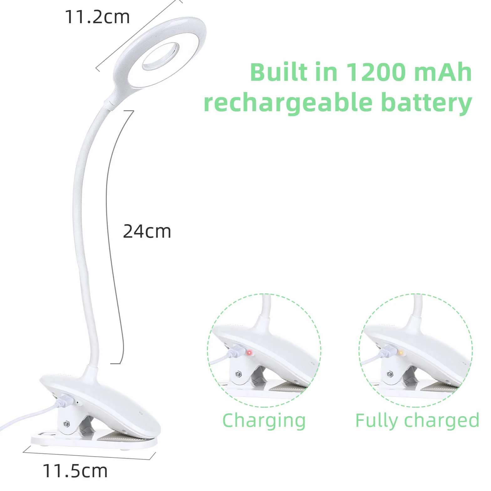 OUSFOT Lampka do Czytania Zacisk Książki z 3 Jasnościami USB Akumulator Dotykowy 360° Elastyczna Ochrona Oczu