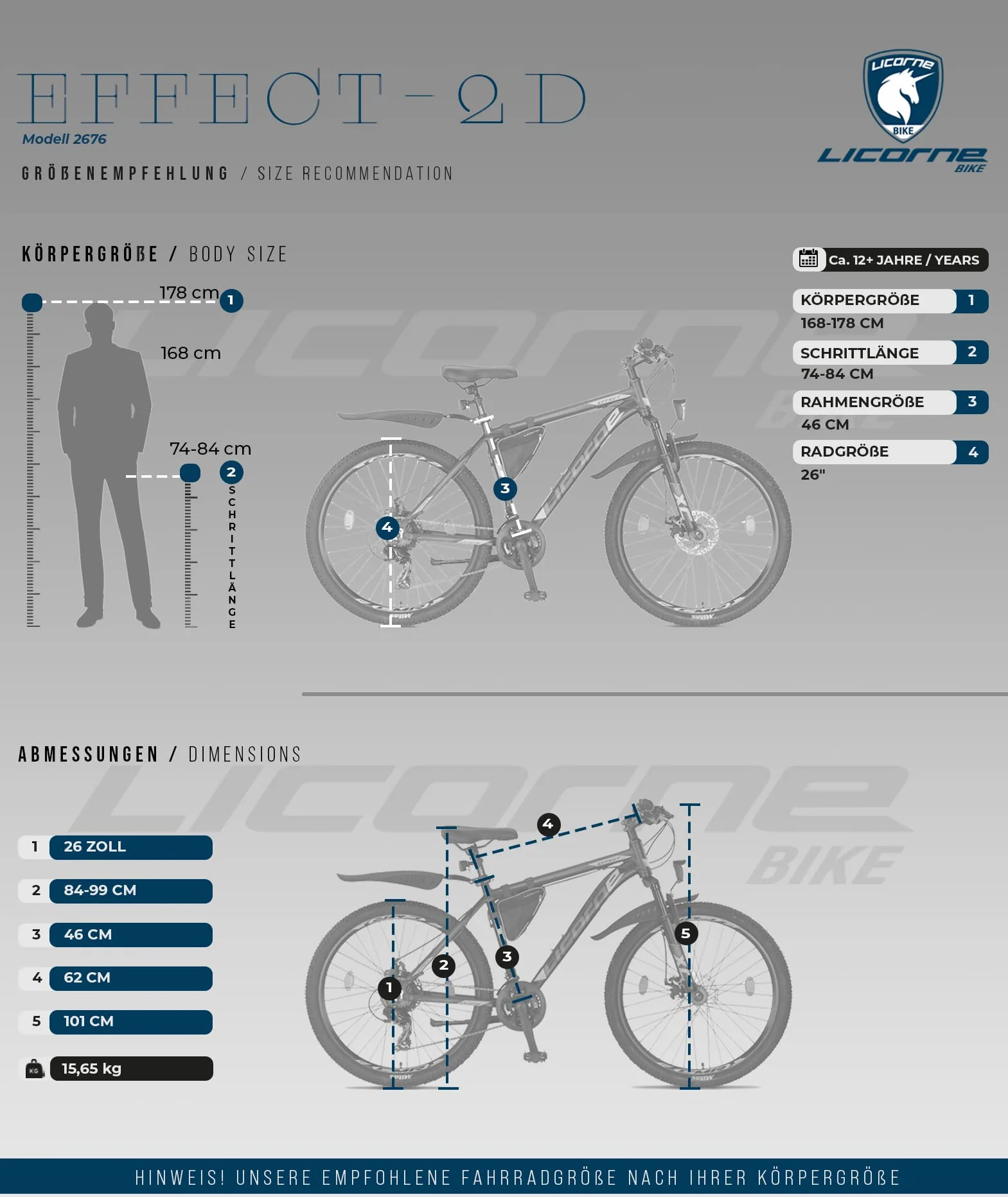 Licorne Bike Effect Rower górski klasy premium, aluminiowy, rower dla chłopców, dziewcząt, mężczyzn i kobiet, 21-biegowa przerzutka, rower męski – czarny/ niebieski, 2 x hamulec tarczowy