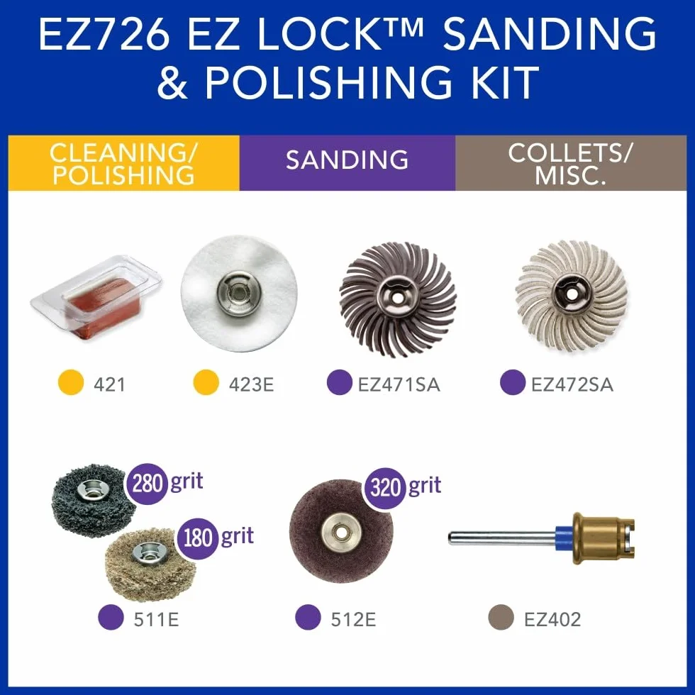 Dremel EZ726-01 EZ zestaw akcesoriów obrotowych do szlifowania i polerowania, 8-częściowy