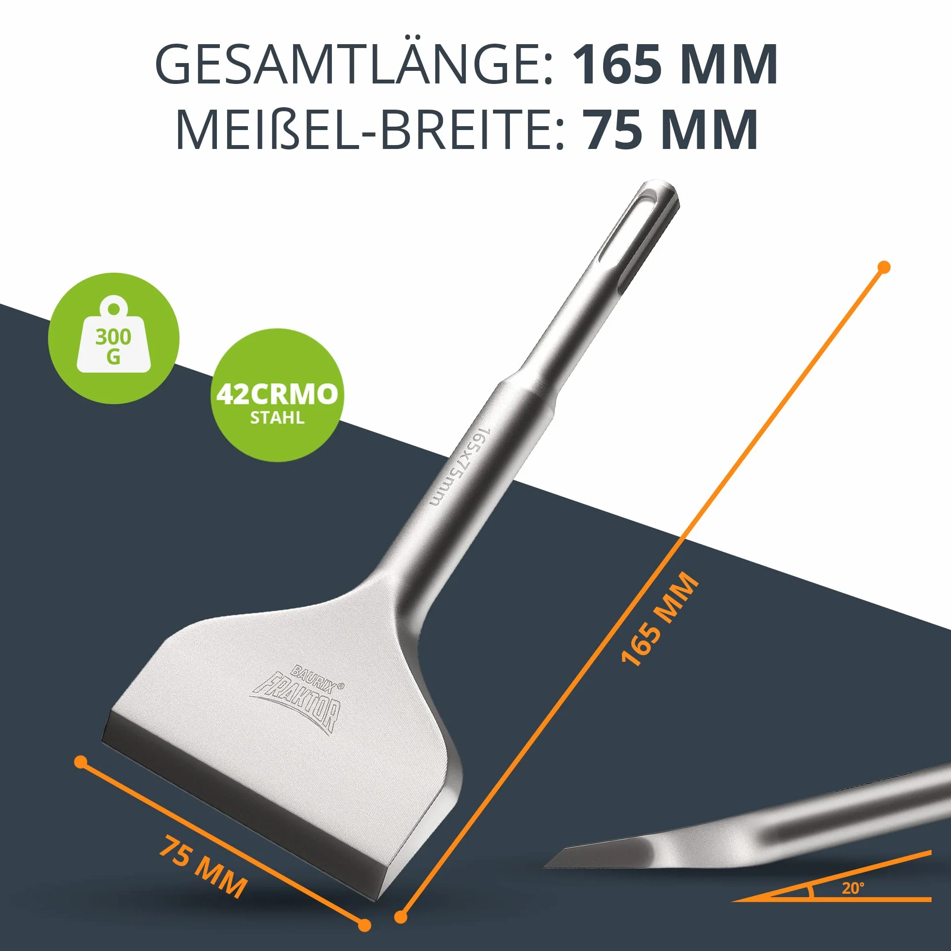 BAURIX Dłuto SDS Plus 165 x 75 mm Stal 42CrMo FRAKTOR