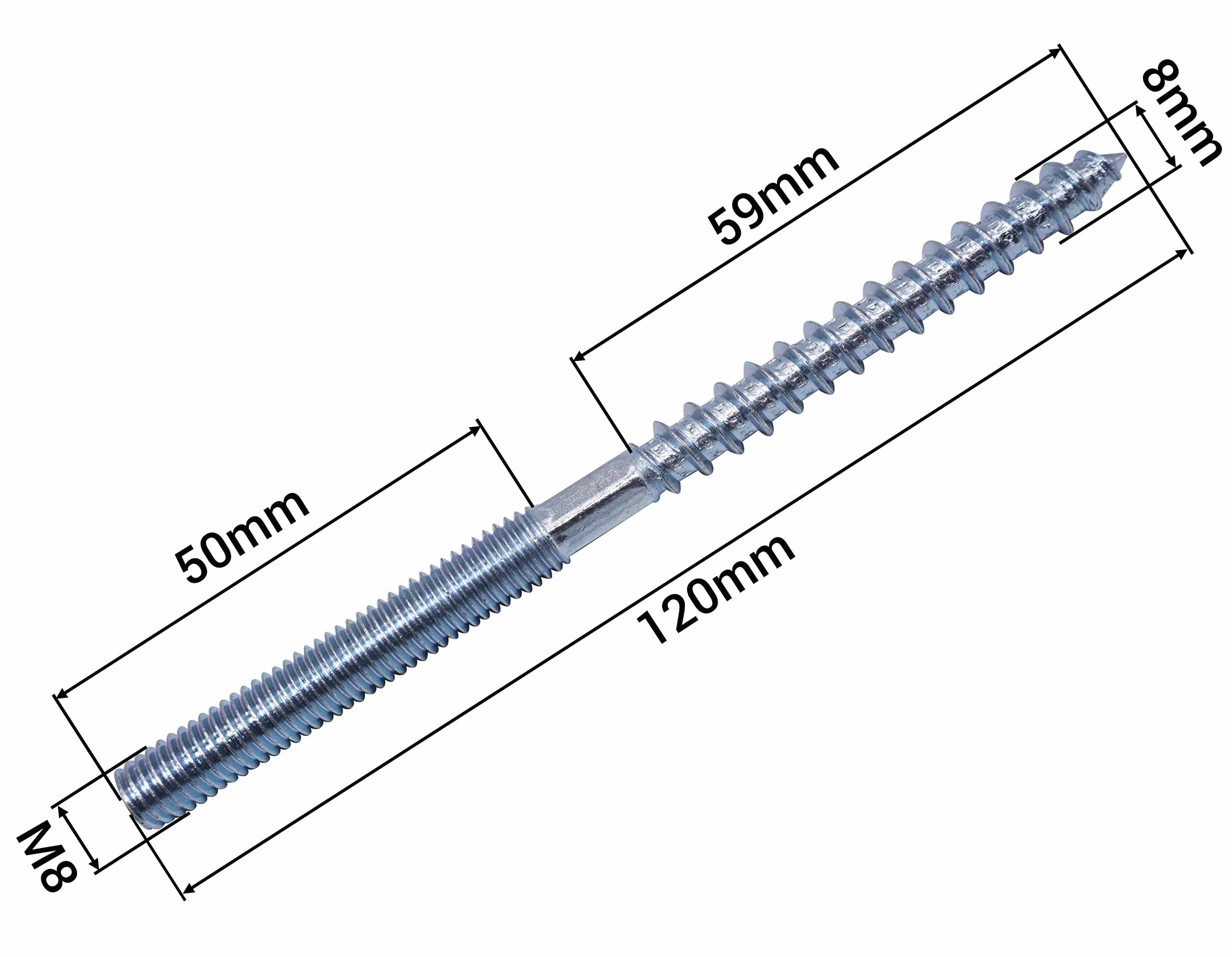 Śruby wieszakowe M8 x 120 mm Dwustronne wkręty z gwintem 10 szt.