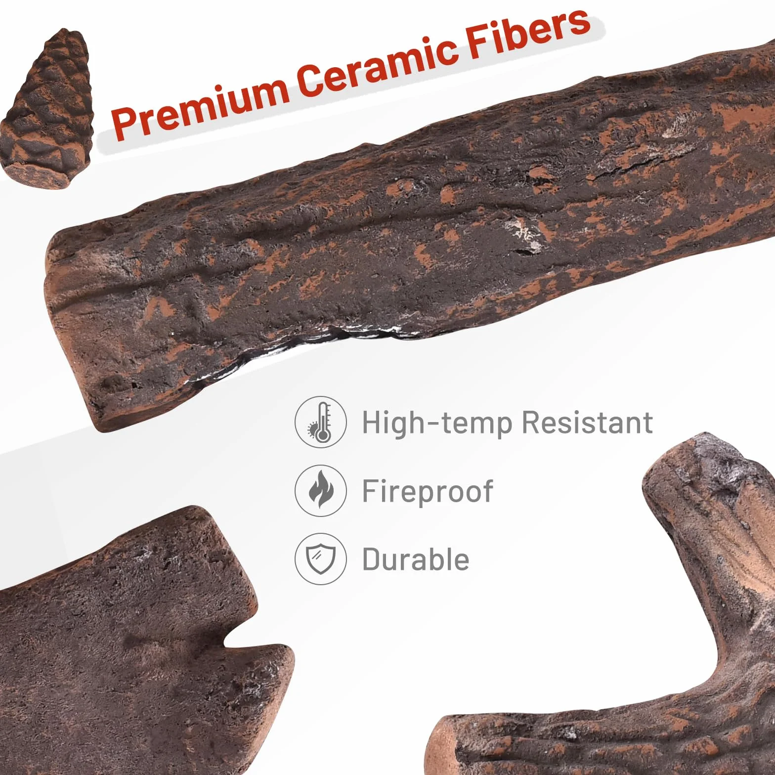 GIANTEX zestaw 9 sztuk ceramicznych pni gazowych, dekoracyjne fałszywe drewno do kominków