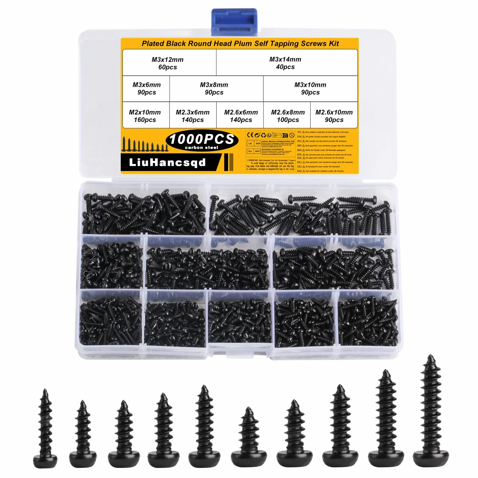 Wkręty Samowiercące TORX M2 M2,3 M2,6 M3 Czarny Zestaw 1000 Sztuk