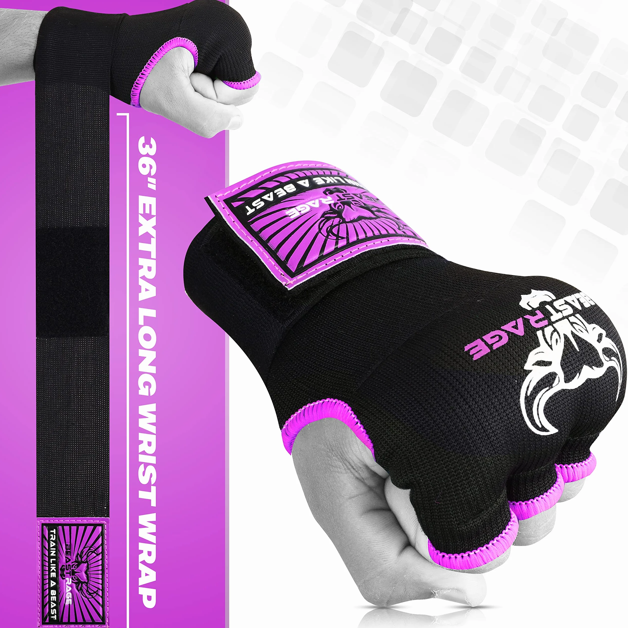 BEAST RAGE Rękawice żelowe do rąk MMA 75 cm długie owijane wyściełane elastyczne szybkie bokserskie worek treningowy Muay Thai zestaw bandaże UFC dla mężczyzn, kobiet, dzieci
