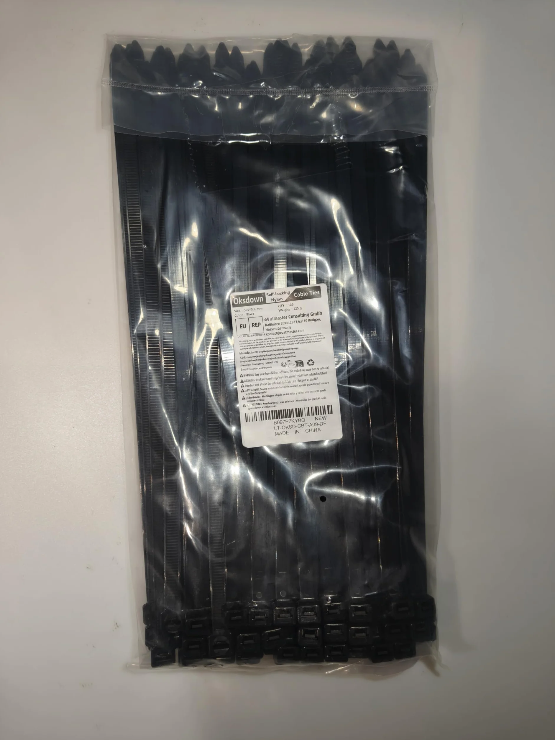 Opaski kablowe 300 mm × 3,6 mm czarne nylonowe samozaciskowe 100 sztuk