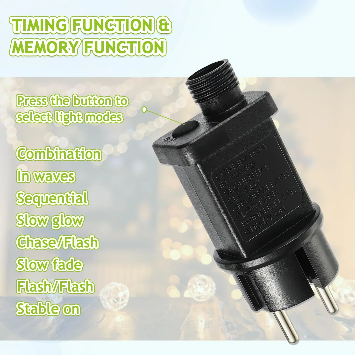 Zasilacz LED IP44 31V 6W wtyczka transformatorowa 8 trybów z pamięcią i timerem do oświetlenia bożonarodzeniowego