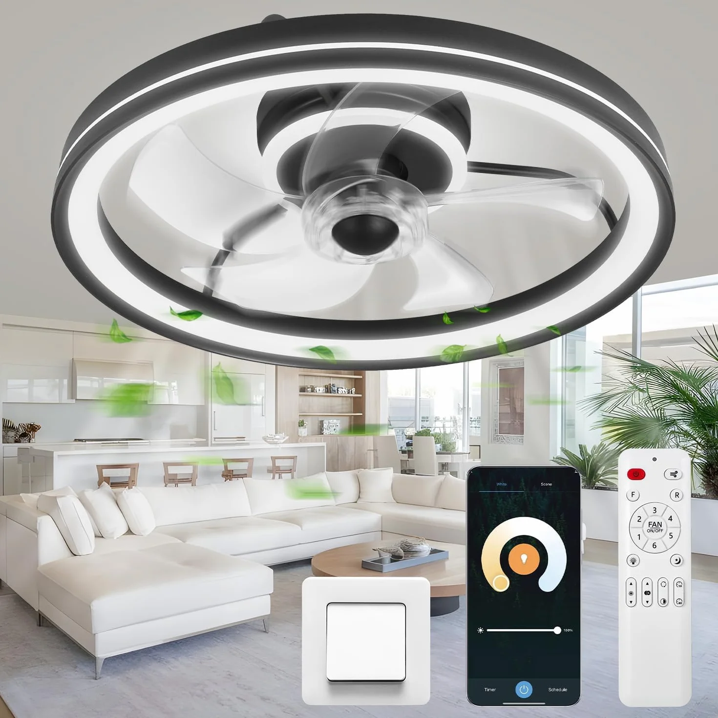 Omdekor Wentylator sufitowy LED 48 cm 3 temperatury barwowe 6 prędkości pilot zdalnego sterowania cichy