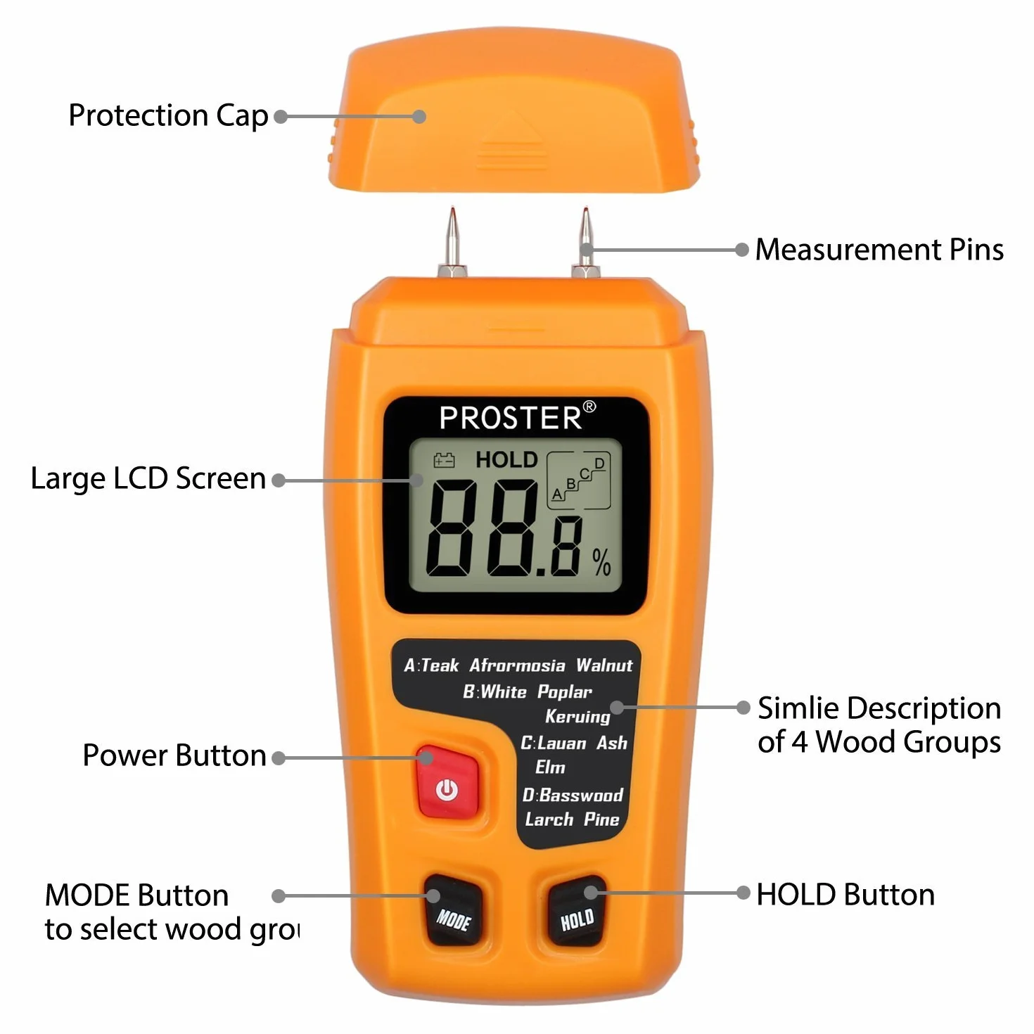 Proster Wilgotnościomierz do drewna LCD 0-99,9%