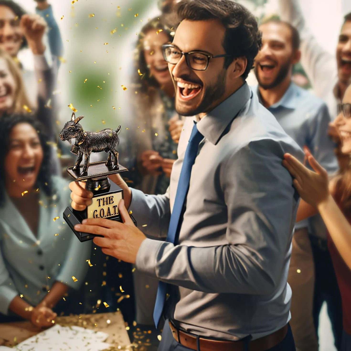 Flexzion Nagroda The Goat Trophy Award - najlepsze wszechczasów zabawne trofeum dla dorosłych, grawerowany talerz z statuetką, unikalna tablica podarunkowa z uznaniem dla sportów fantasy, pracownika,