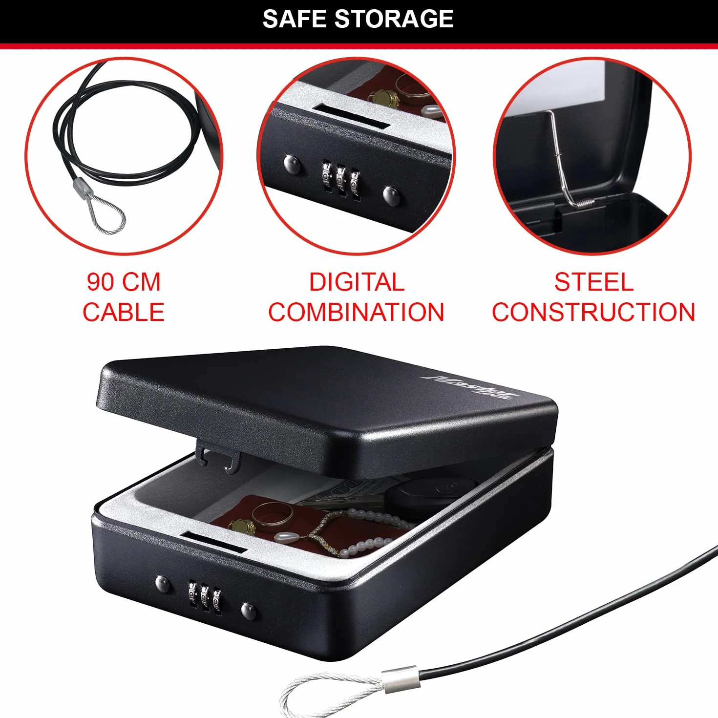 MASTER LOCK P005CEURBLKHRO kompaktowy sejf kombinacja z kablem