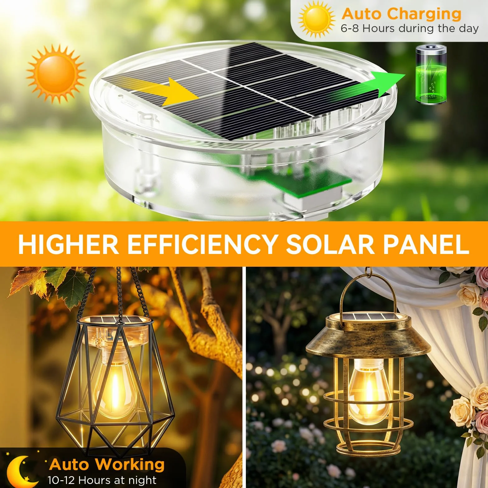 BUCASA 2 sztuki solarnych lampek do ogrodu, lampa solarna z jasną żarówką LED, pokrywa zapasowa, panel słoneczny, DIY