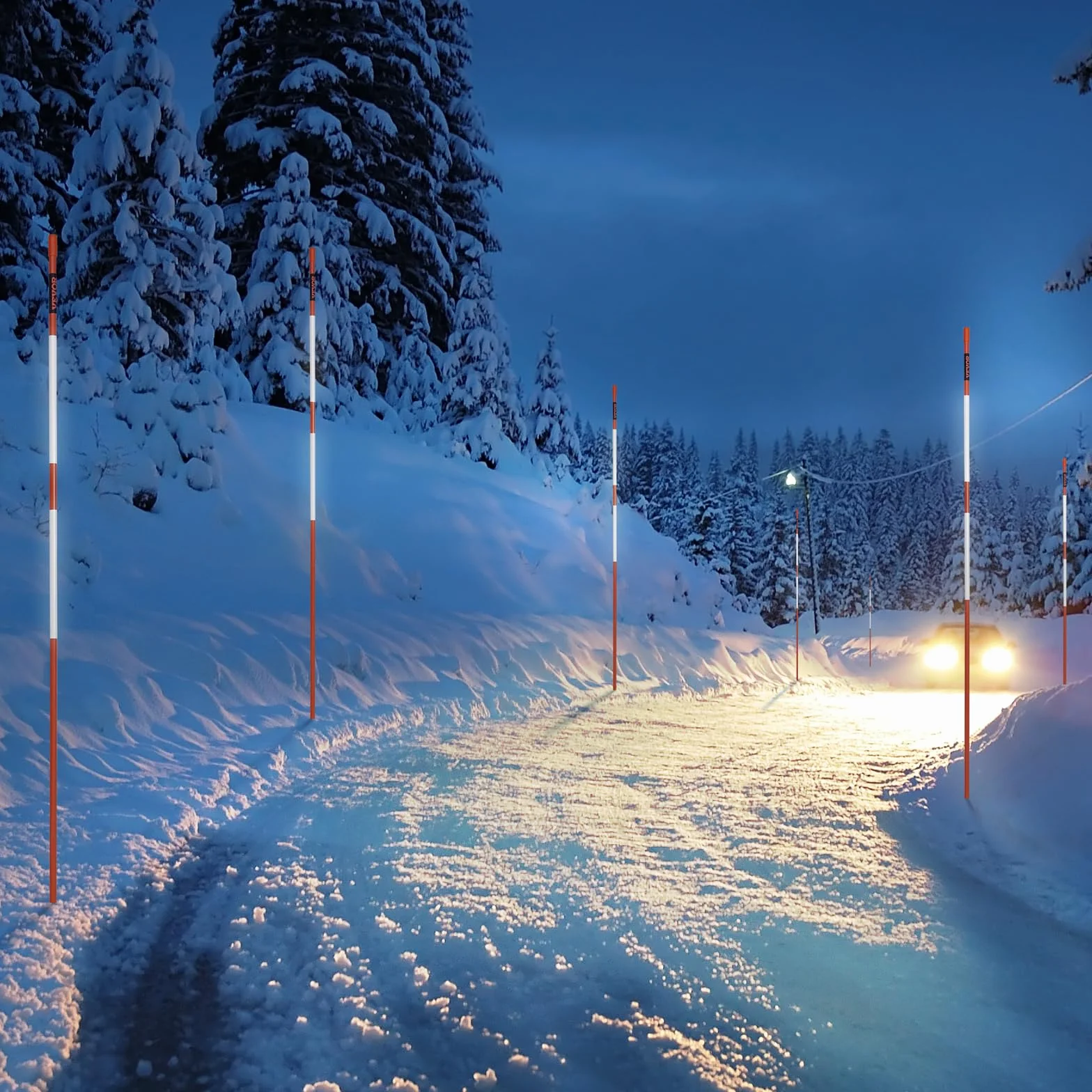 VEVOR Markery do podjazdu, 50 szt. 122 cm, średnica 0,8 cm, pomarańczowe słupki z włókna szklanego z taśmą odblaskową, stalowe wiertło 30 cm i rękawice ochronne na parkingi, chodniki, łatwa widoczność