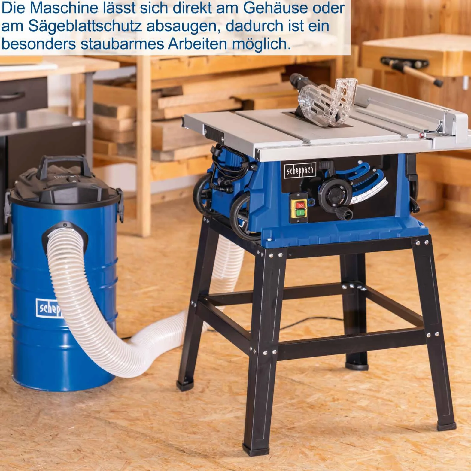 Scheppach HS105 stołowa pilarka tarczowa 2000 W brzeszczot 255 mm wysokość cięcia 75 mm rozmiar stołu 640 x 920 mm