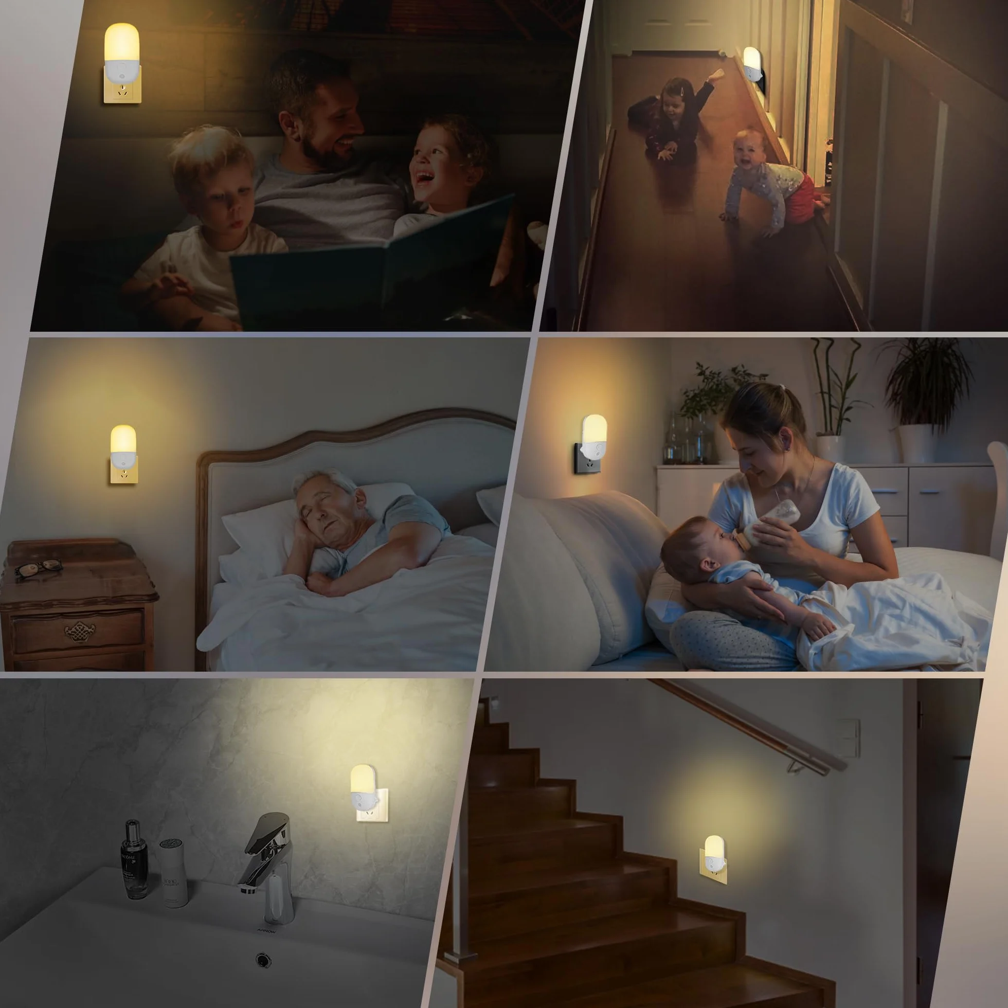 Nocna Lampa z Gniazdkiem i Czujnikiem Zmierzchu 2 Pak LED Nocne Oświetlenie 3 Tryby Regulacja Jasności 3 Poziomy