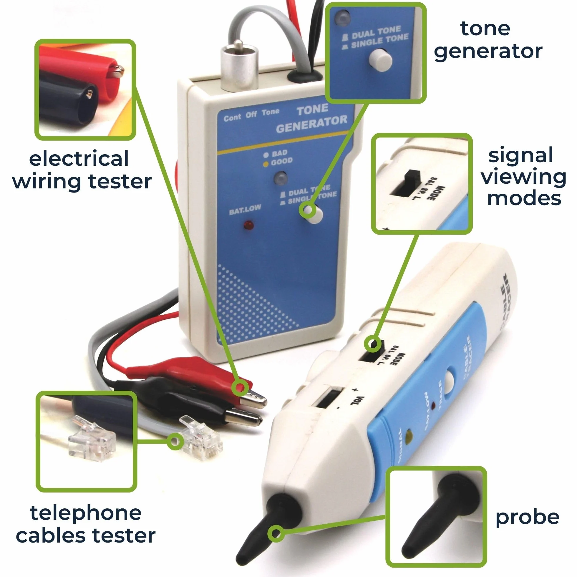 Velleman VTTEST11 wielokolorowy tracker kablowy z generatorem tonów 240 V