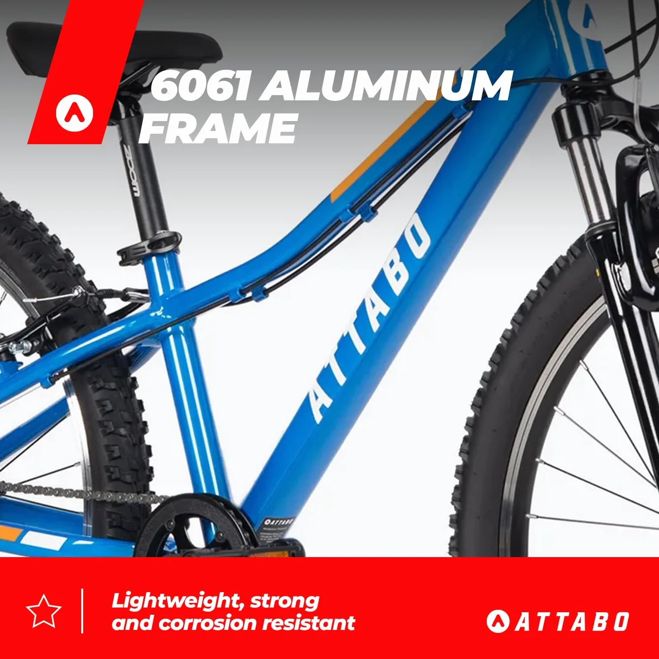 ATTABO MTB JR rower górski z aluminiową ramą, 12", rower dziecięcy z kołami 24" z akcesoriami, ergonomiczna kierownica V-Brake, regulowane siodełko, 8-biegowa przerzutka łańcuchowa