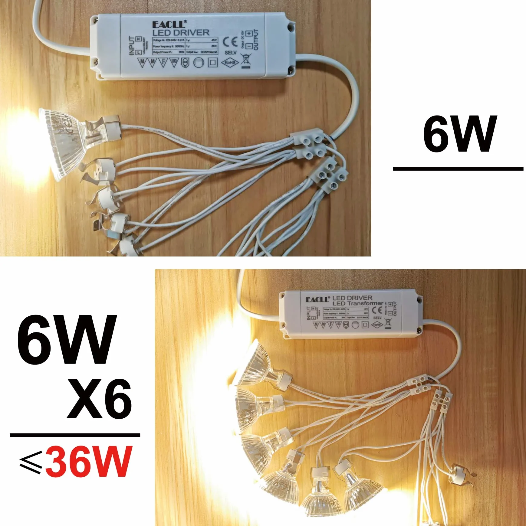 EACLL GU5.3 LED 4000K 6W MR16 50W zastępuje 4 szt. neutralna biel 485 lumenów AC/DC 12V bez migotania kąt 120° punktowy