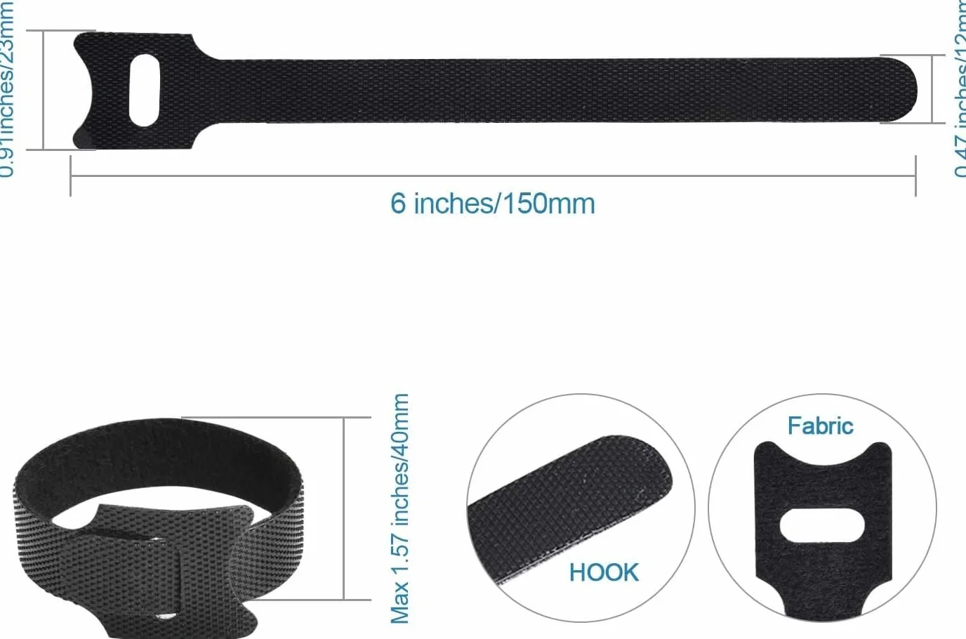 Opaski kablowe na rzepy 150x12 mm wielokrotnego użytku 60 sztuk