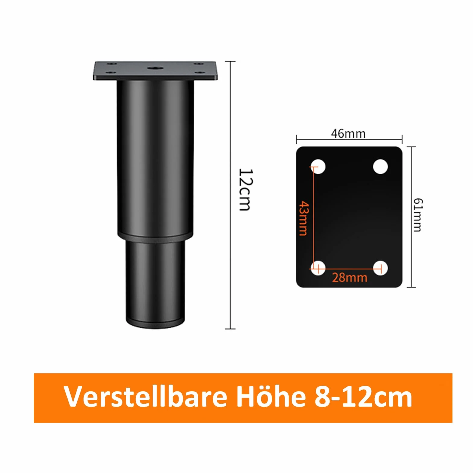 Regulowane nóżki meblowe metalowe 12-18 cm czarne nogi do szafy sofy krzeseł