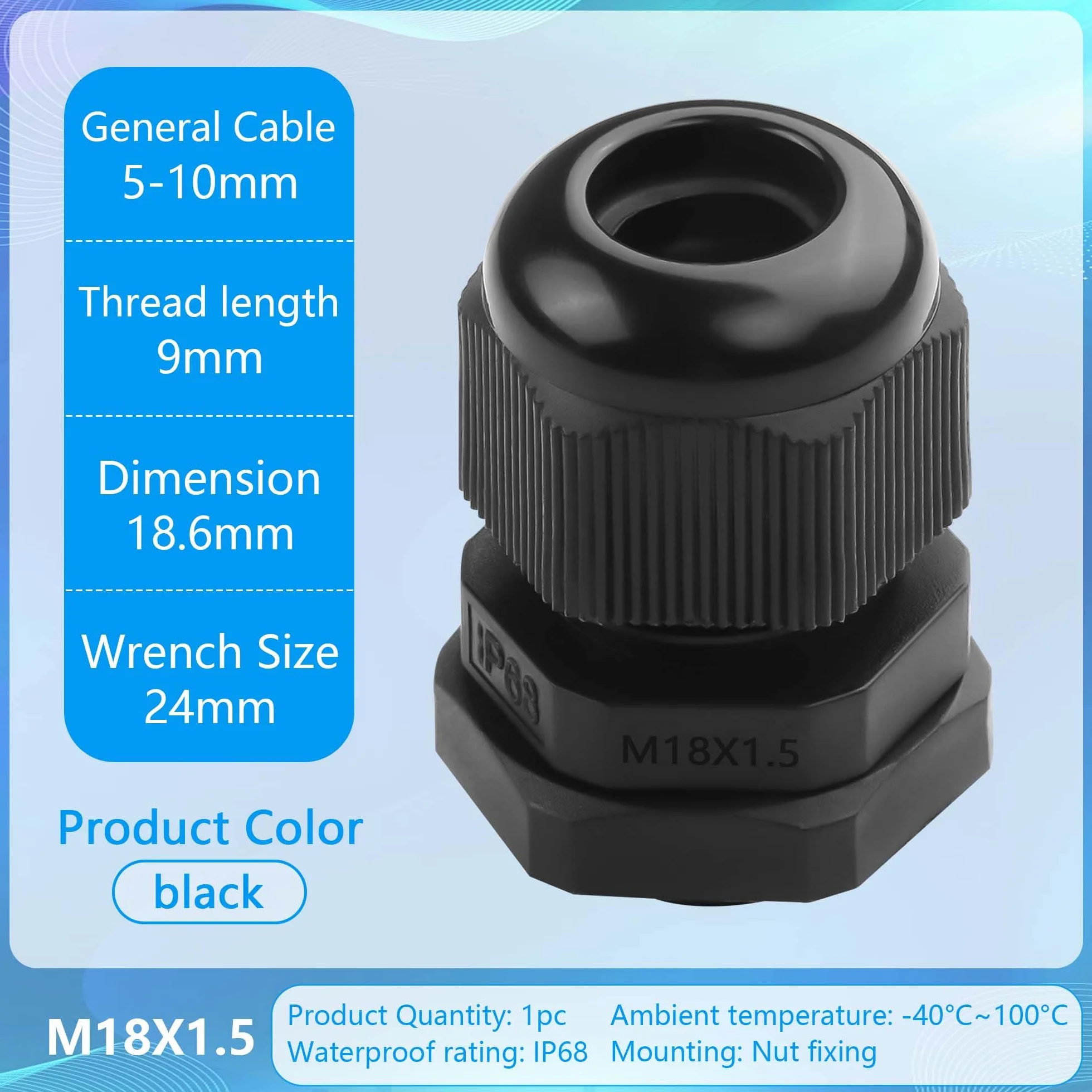 GINTOOYUN 10 szt. M18 x 1,5 dławik kablowy 5 mm-10 mm, wodoszczelny nylonowy przegub, regulowany rowek blokujący z pralką (M18 x 1,5)