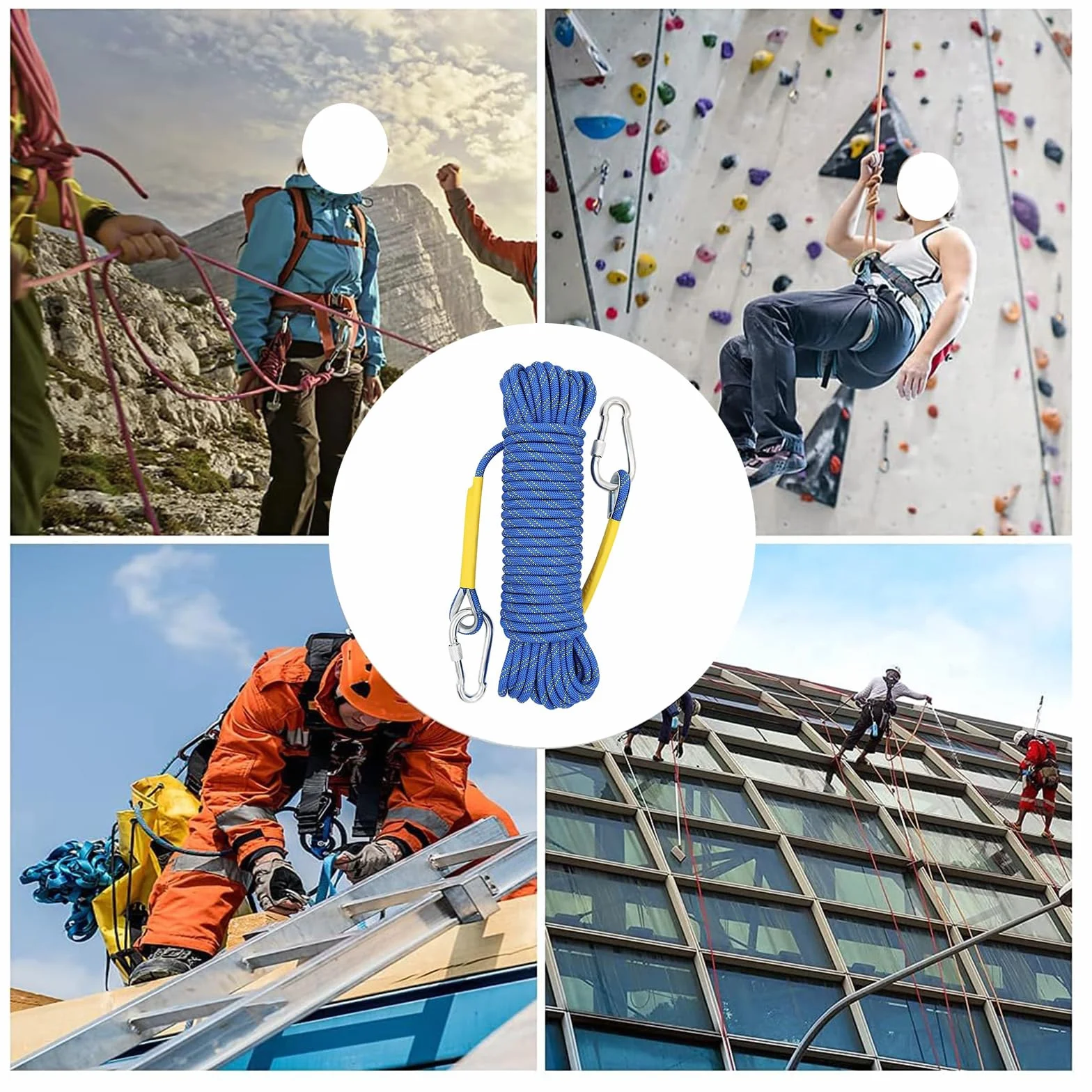 20 m lina wspinaczkowa, 8 mm lina wspinaczkowa, lina bezpieczeństwa wspinaczkowa, lina ucieczka z 2 karabinkami do ognia, alpinizm, kemping, spadochroniarstwo, niebieski