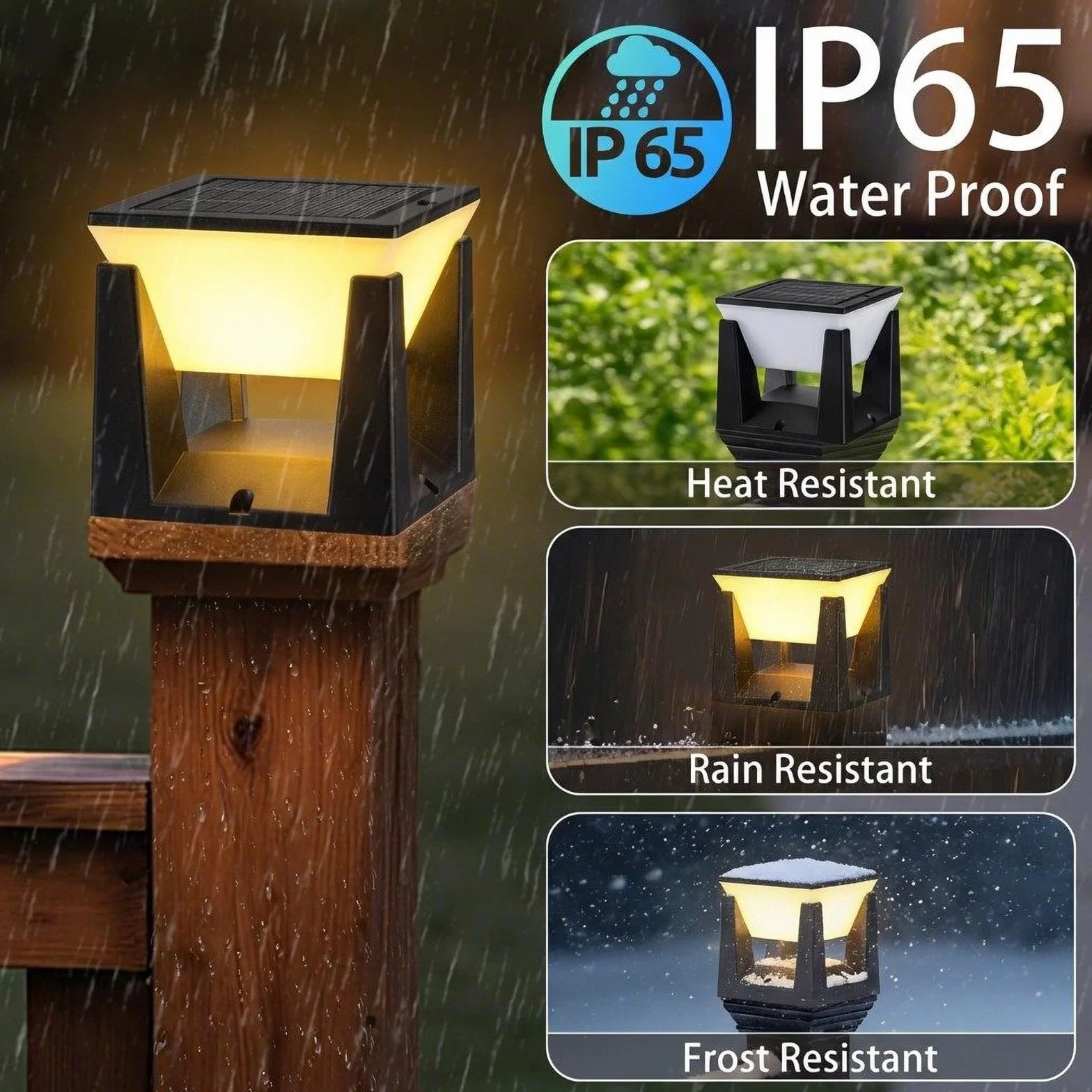 Lampa ogrodowa IP65, zewnętrzne lampy słoneczne, ciepła biel, czarne