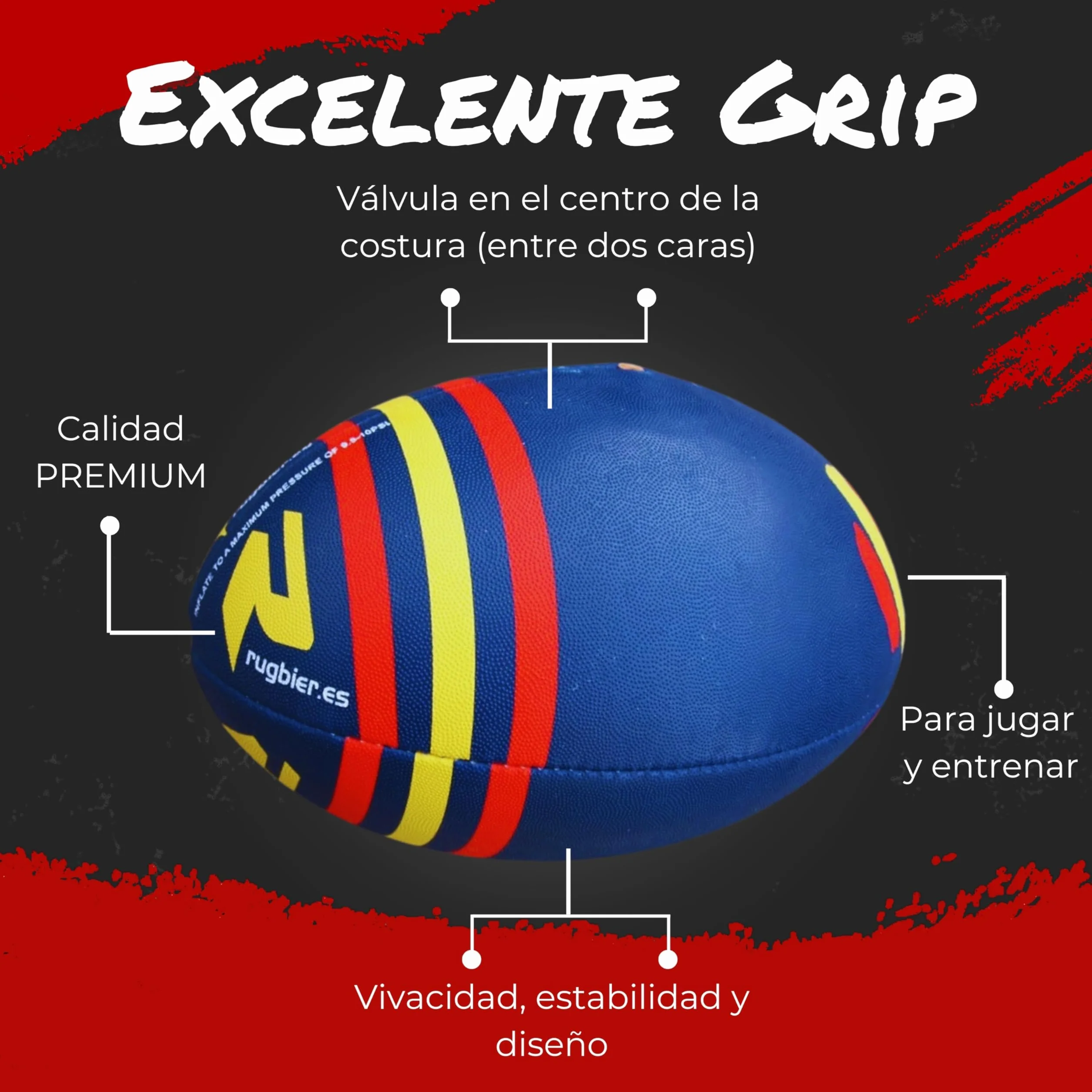 Piłka do rugby dla chłopców i dziewcząt T3 - Piłka szkolna - Inicjacja i trening - ekskluzywny design - model Hiszpanii Flag