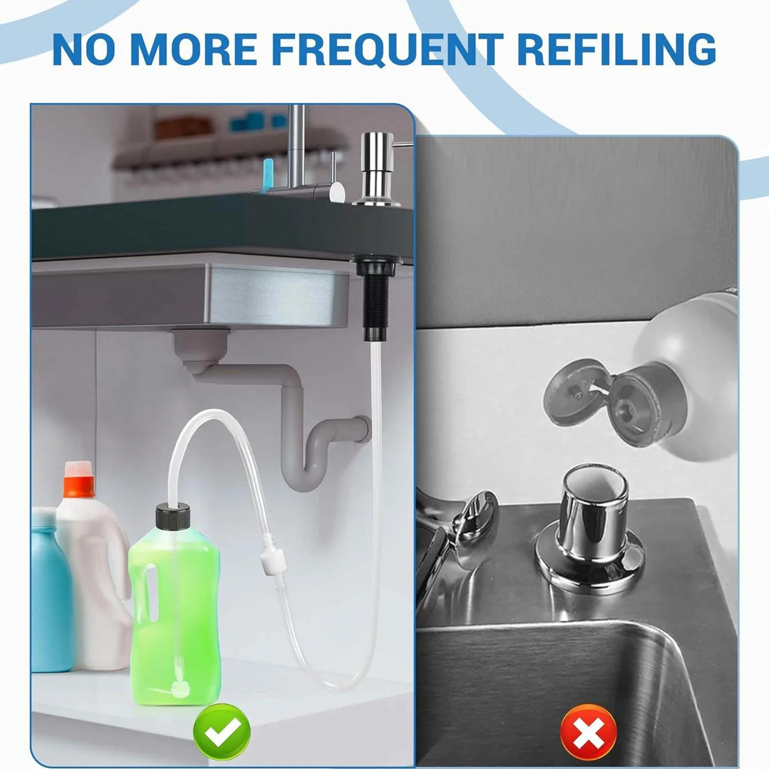 Sink Soap Dispenser Tube Kit with Check Valve, 12.9/10.9/3.7 Inches, Soft Flexible Tube, White