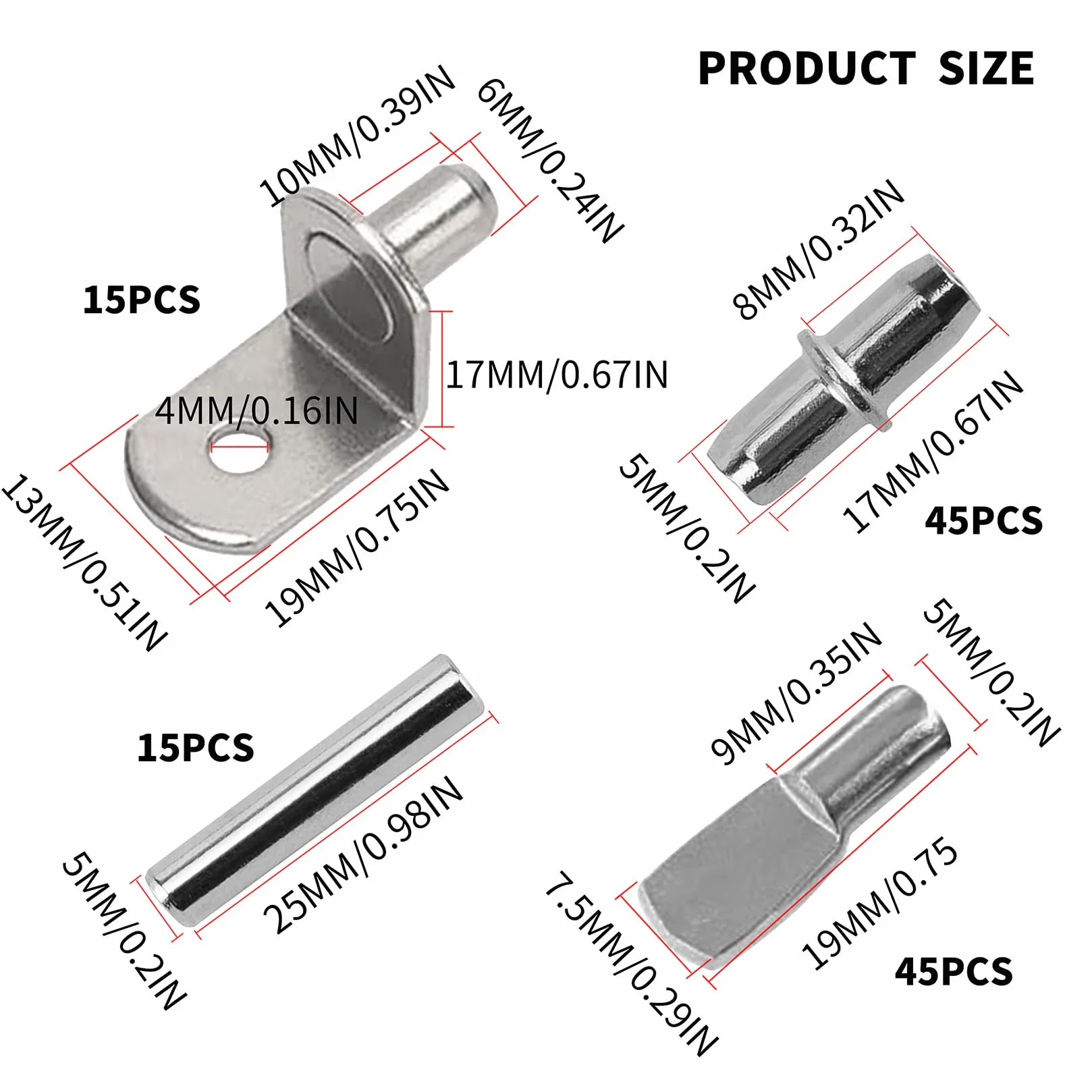 Szczeble Stojaki Półkowe 5 mm 6 mm Szpilki do Półek Szafek, 4 Style