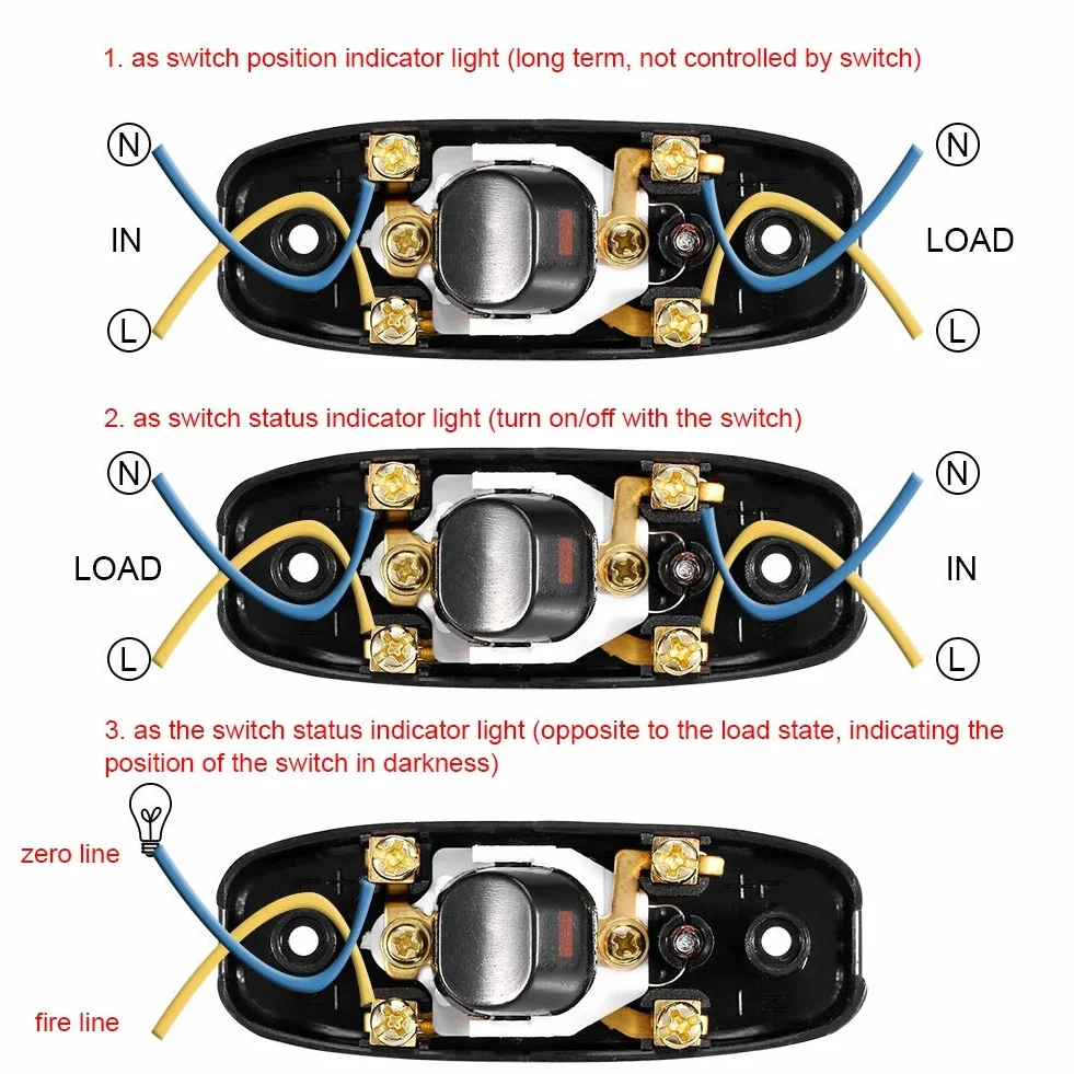 Nikou Zestaw 5 włączników światła - AC 250 V 10 A Inline On/Off lampa stołowa lampa biurkowa przełącznik kablowy z lampką kontrolną LED (kolor : czarny)