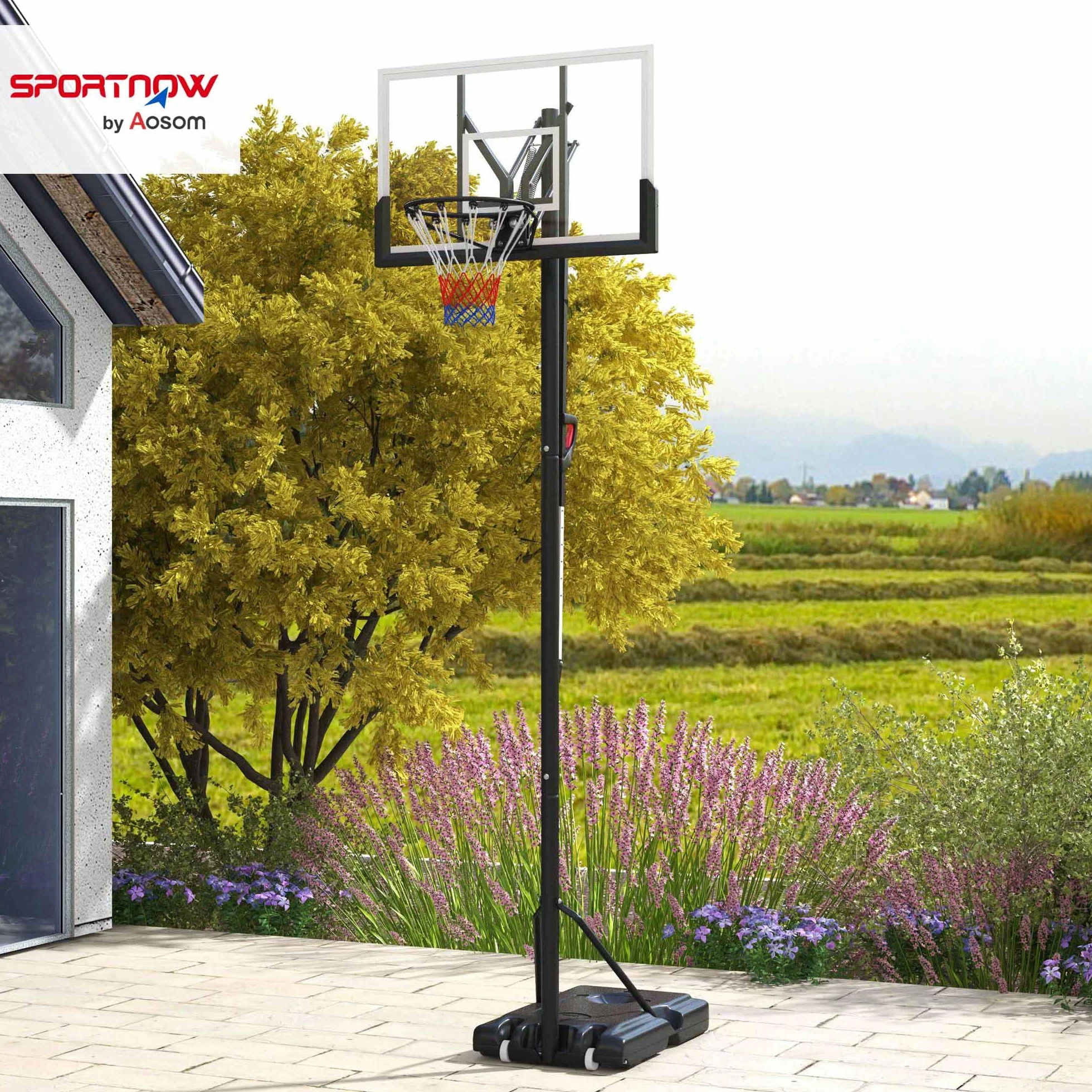 SPORTNOW Kosz do koszykówki 235-305 cm z regulacją wysokości, stojak do koszykówki ze stojakiem, kółka, do użytku na zewnątrz, stal