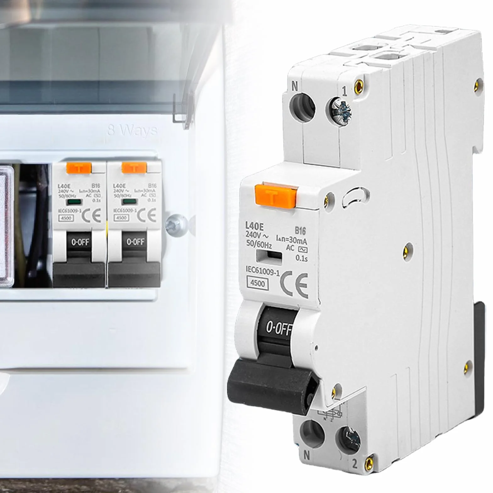 GOMETY Wyłącznik ochronny FI B16 30 mA RCBO RCD 6 kA 1P+N Typ A różnicowoprądowy 16 A 230 V FI/LS montaż na szynie DIN