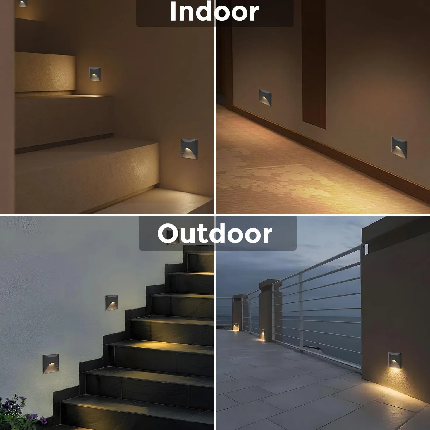 Arotelicht 4 lampy schodowe LED 3 W ciepła biel 3000 K aluminiowa IP44 czarne z pudełkiem montażowym