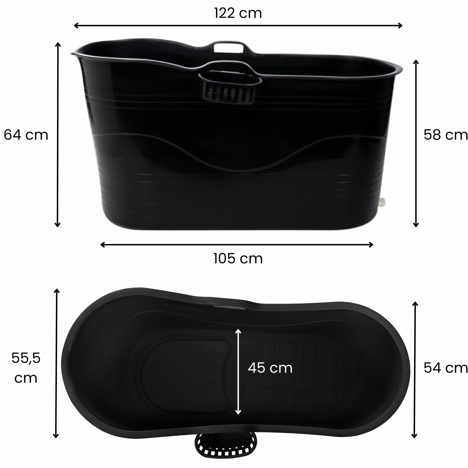 HelloBath Wanna siedząca dla dorosłych 122 cm Kąpiel lodowa Czarny z elastycznym wężem odpływowym, półką, kranikiem i pokrowcem