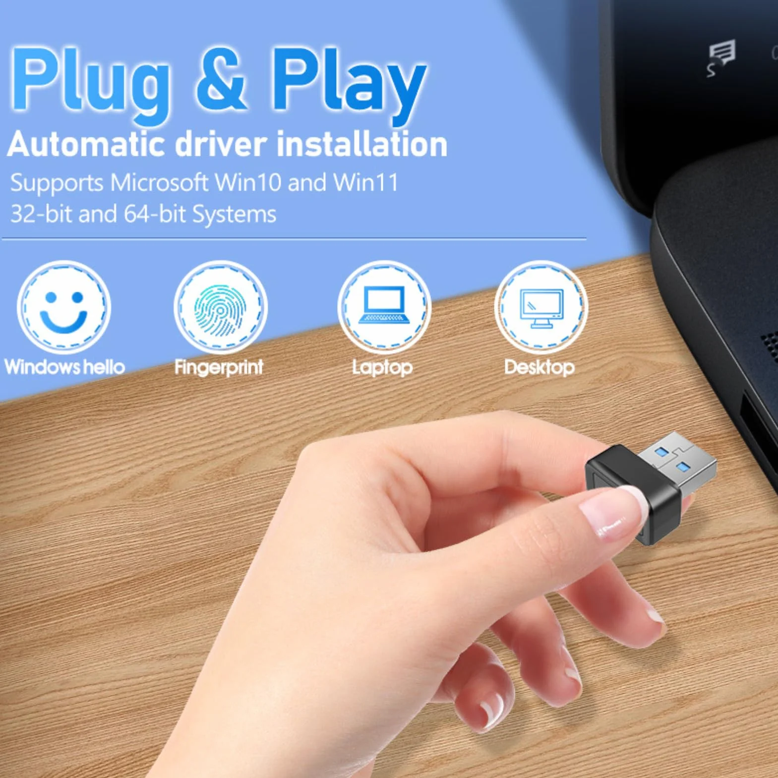 Czytnik Linii Papilarnych Mini USB Skaner Biometryczny 360° 10 Odcisków Palców