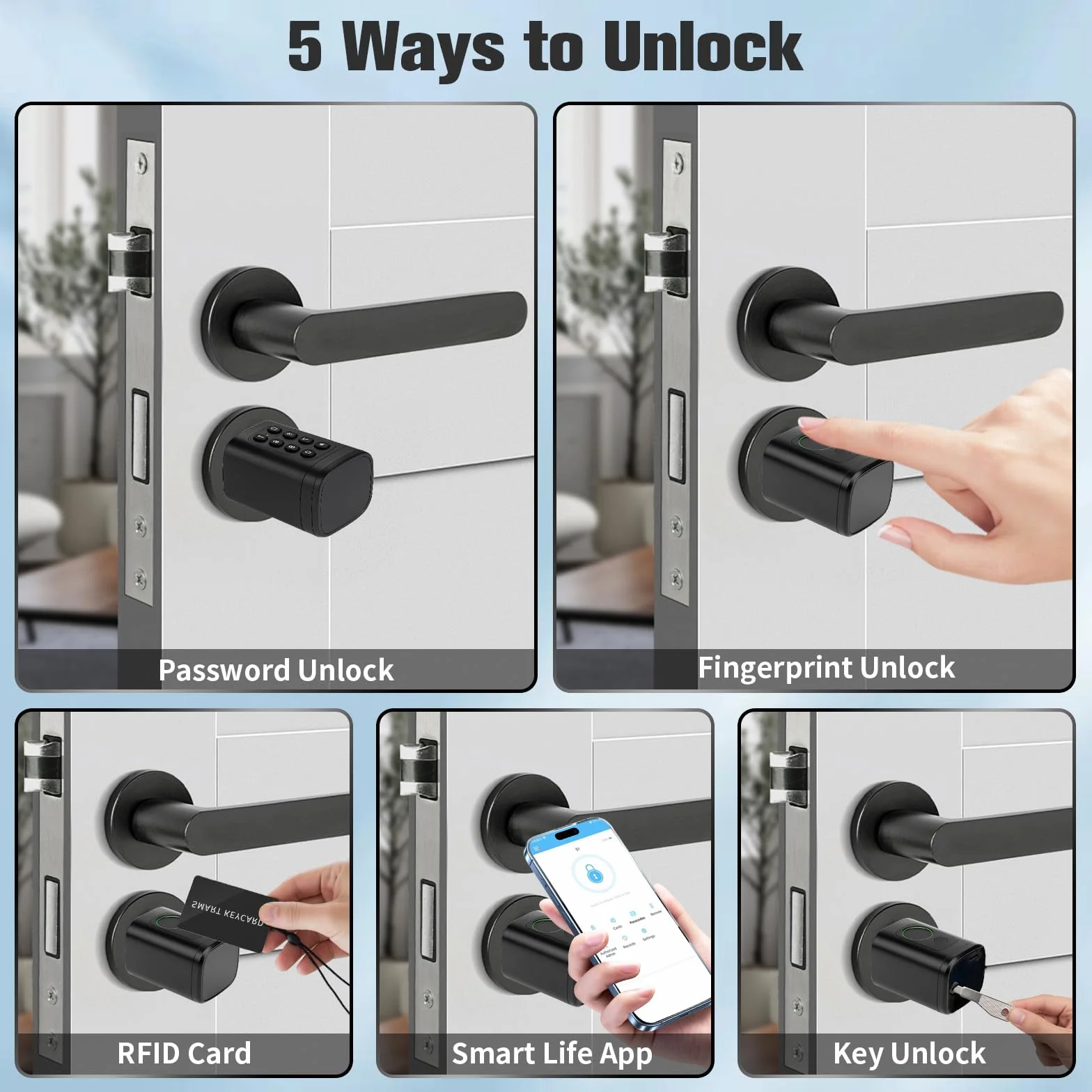 Smart Lock z odciskiem palca elektroniczny zamek do drzwi wejściowych regulowany cylinder 60-90 mm RFID Bluetooth