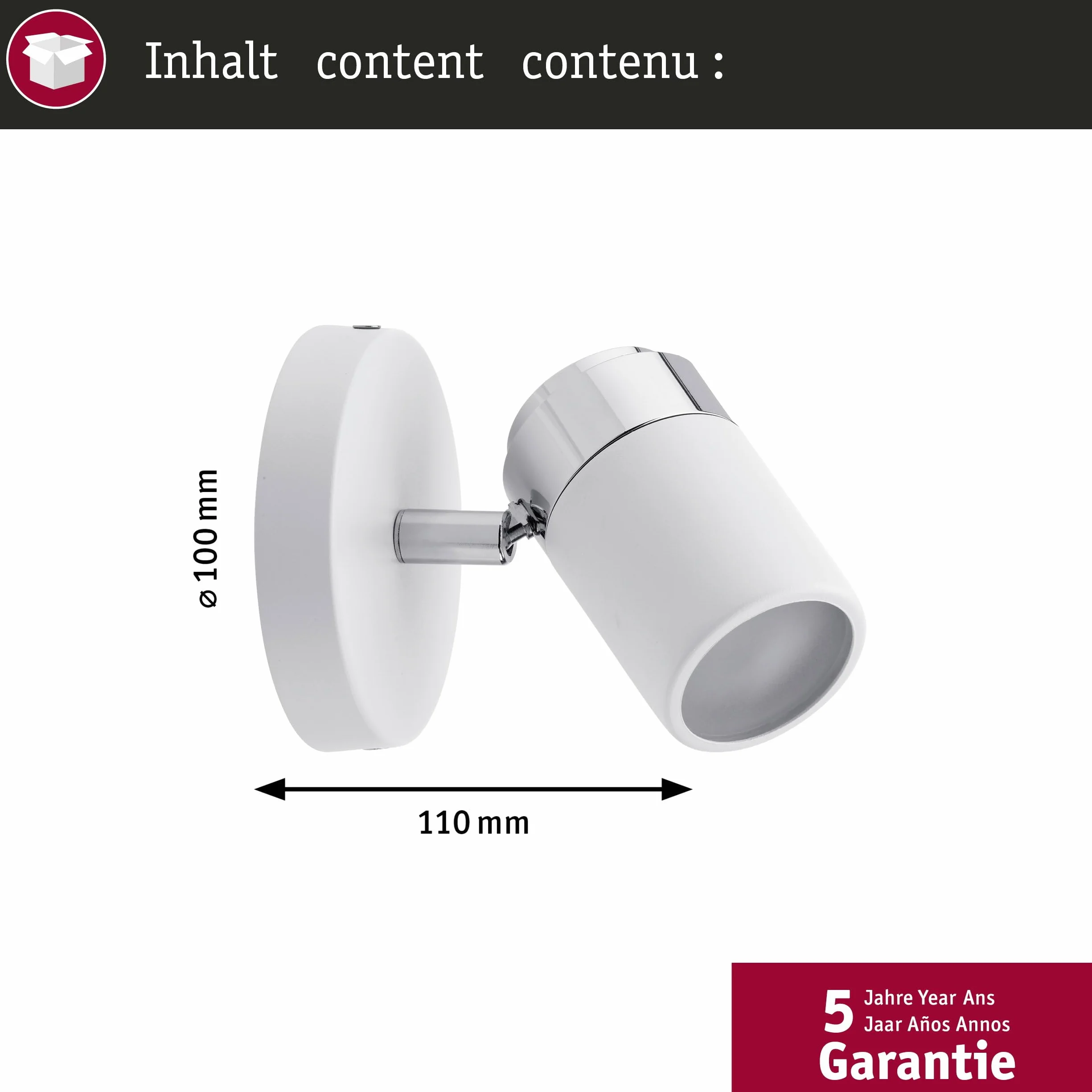 Paulmann Spotlight Zyli IP44 1x10W GU10 biały chrom 230V metal oprawa sufitowa LED