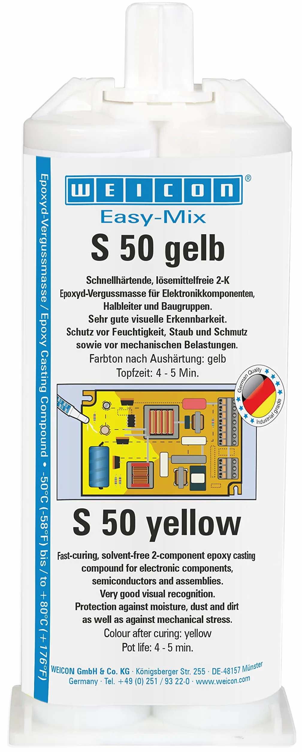 Weicon 10651050 Easy-Mix S 50 żółta, 2-K epoksydowa masa odlewnicza do komponentów elektronicznych
