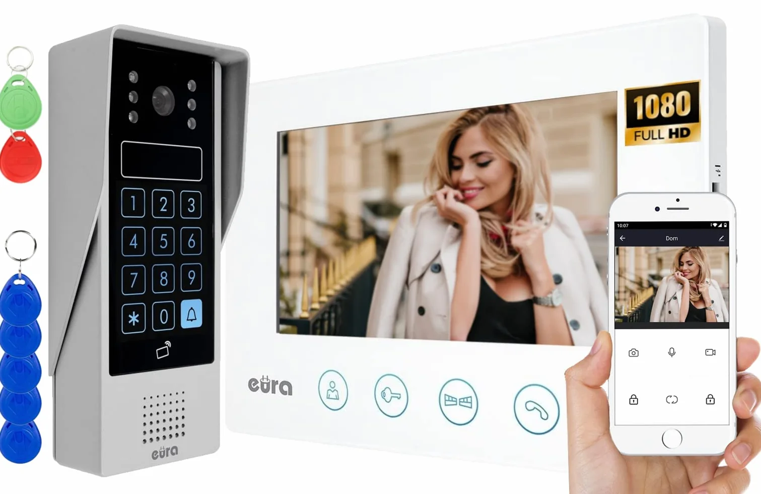 EURA VDP-90A3 Delta+ 4-przewodowy wideodomofon, 7-calowy kolorowy monitor, WiFi, Tuya